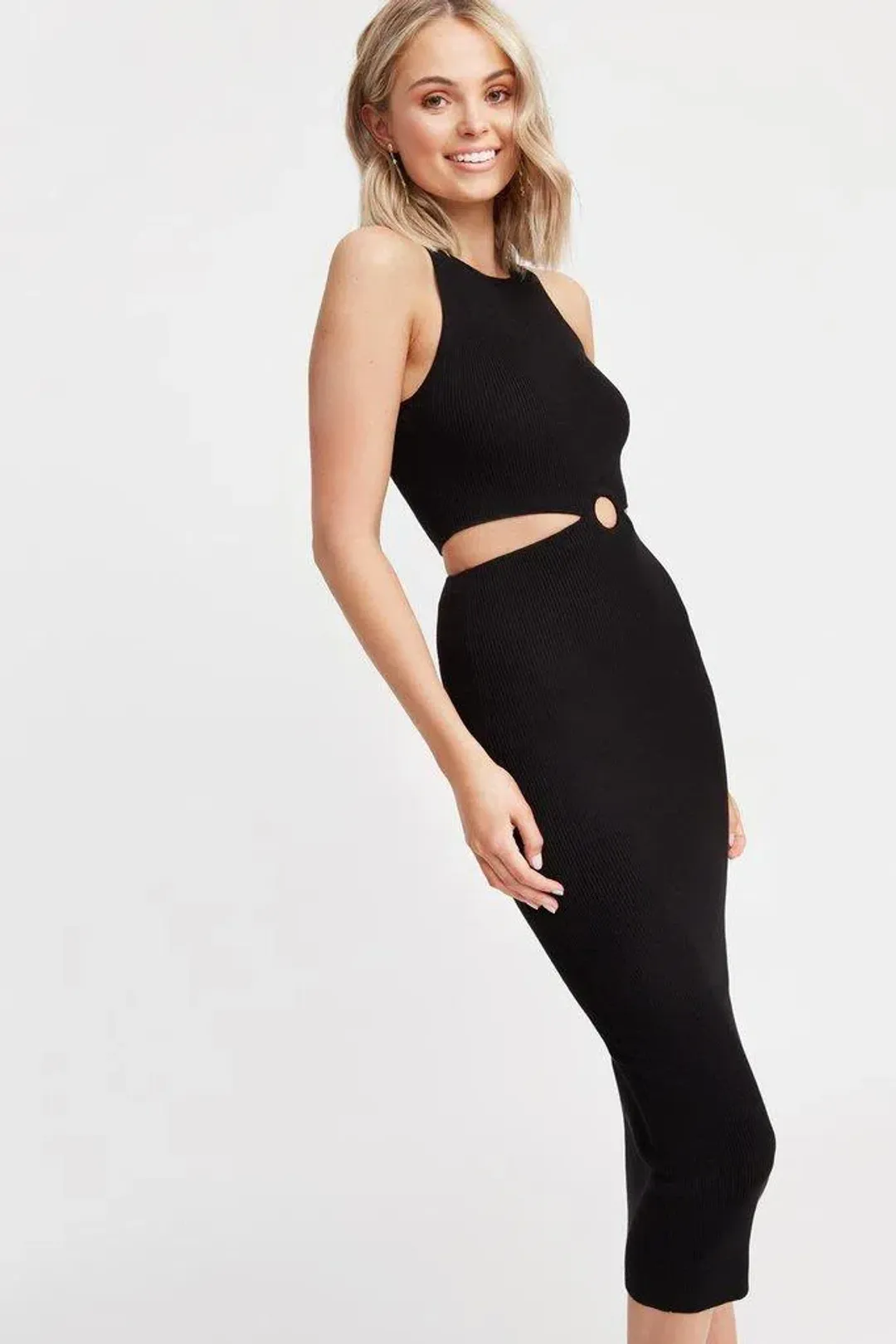 Kookai Lola Cut Out Midi Dress Black Size 2 for rent on The Volte - main image
