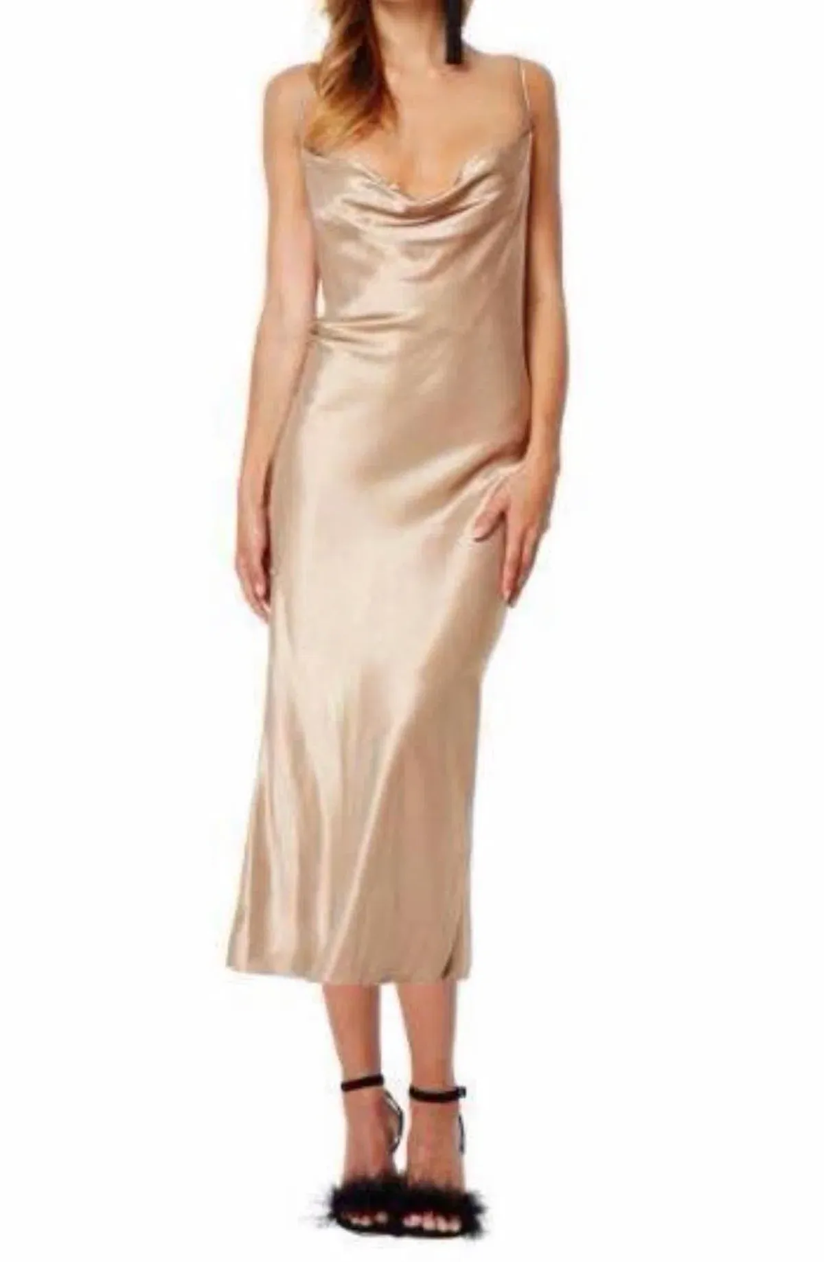Bec And Bridge Gold Shimmy Nights Cowl Neck Dress Size 8 - Image 1