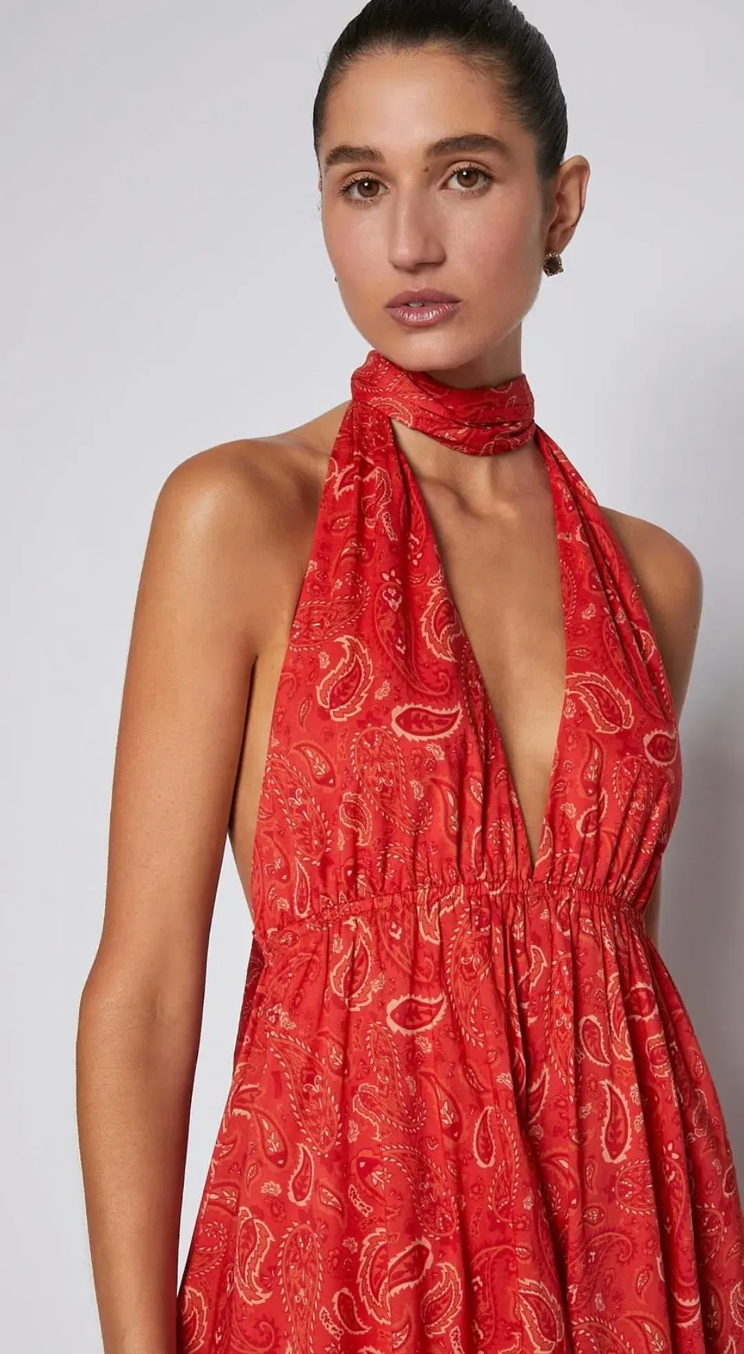 Scanlan Theodore Cotton Paisley Halter Dress Red Size AU 6 for rent on The Volte - main image