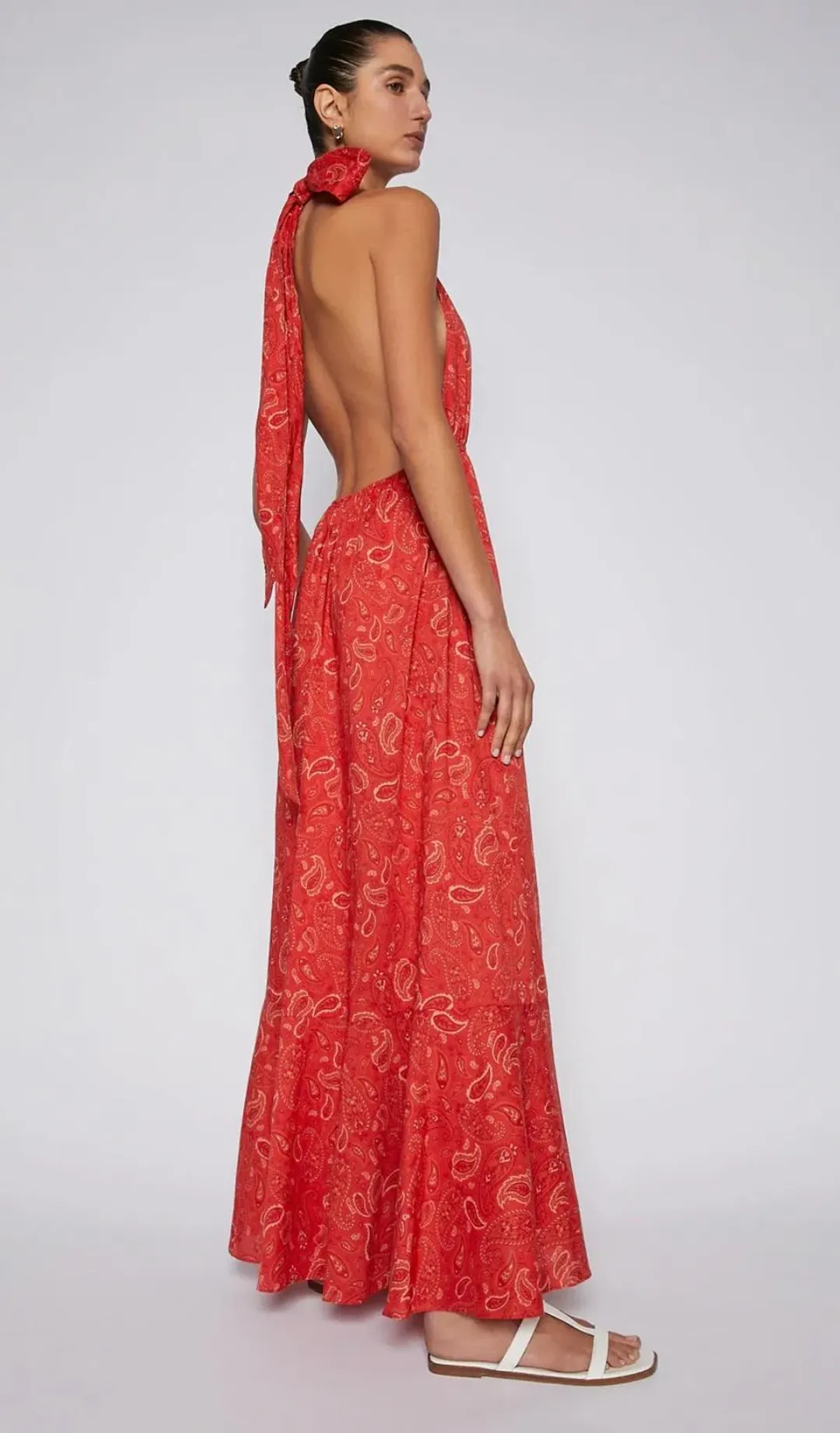 Scanlan Theodore Cotton Paisley Halter Dress Red Size AU 6 for rent on The Volte - main image