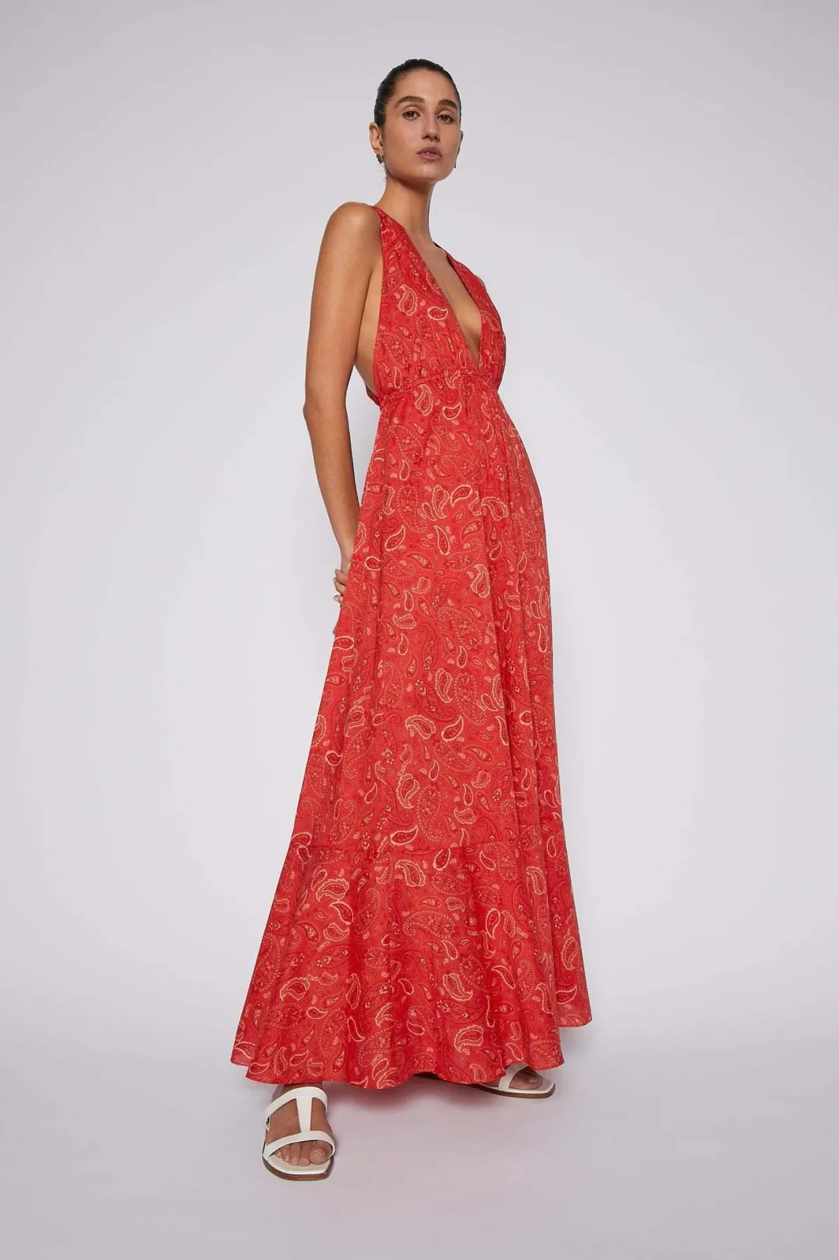 Scanlan Theodore Cotton Paisley Halter Dress Red Size AU 6 - Image 2