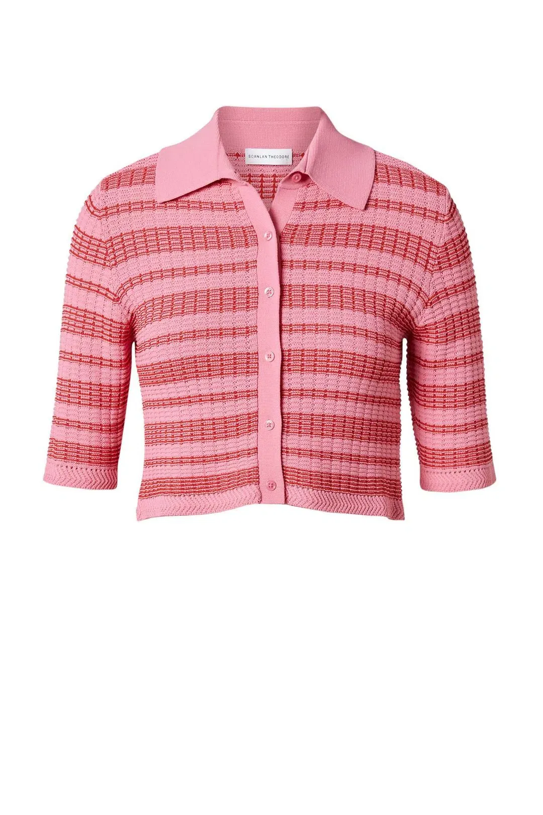 Scanlan Theodore Pleated Rib Stripe Crop Top Pink Size 8 for rent on The Volte - main image