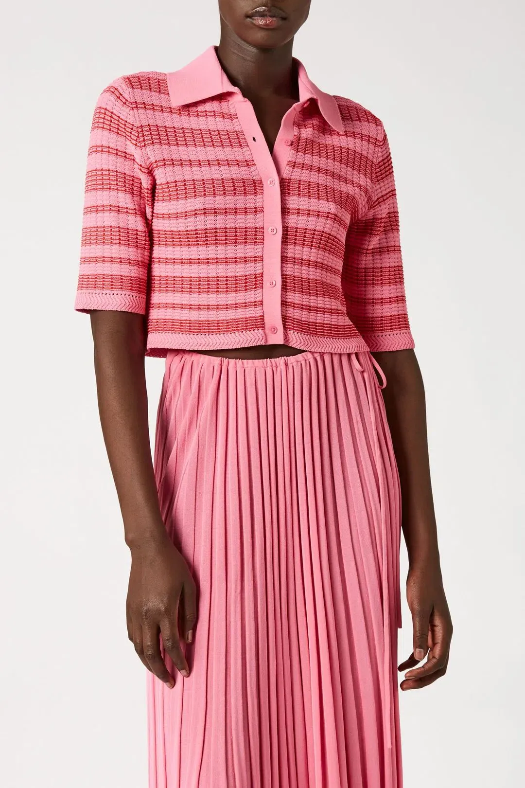 Scanlan Theodore Pleated Rib Stripe Crop Top Pink Size 8 for rent on The Volte - main image