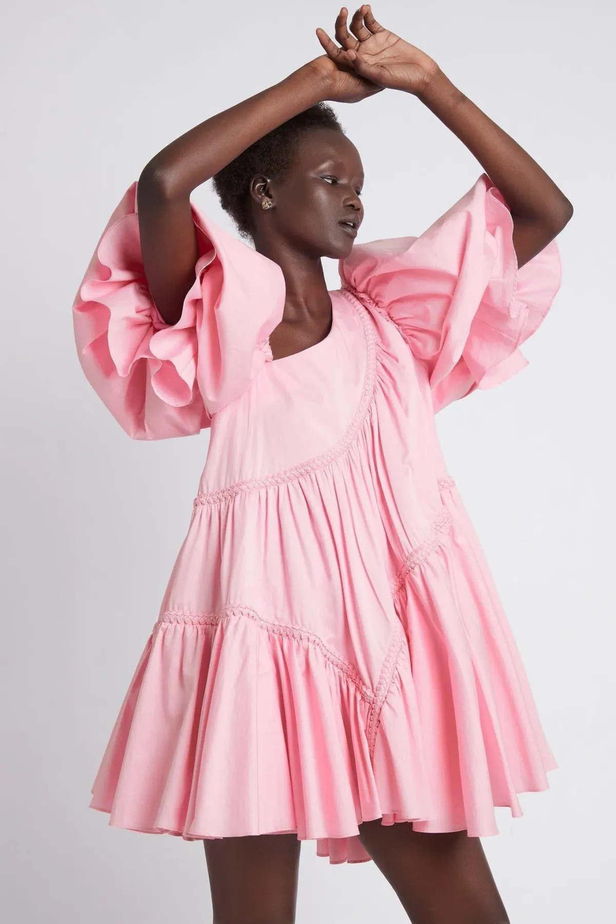 Aje Casabianca Braided Asymmetric Puff Sleeve Mini Dress Pink Size 8 - Image 3