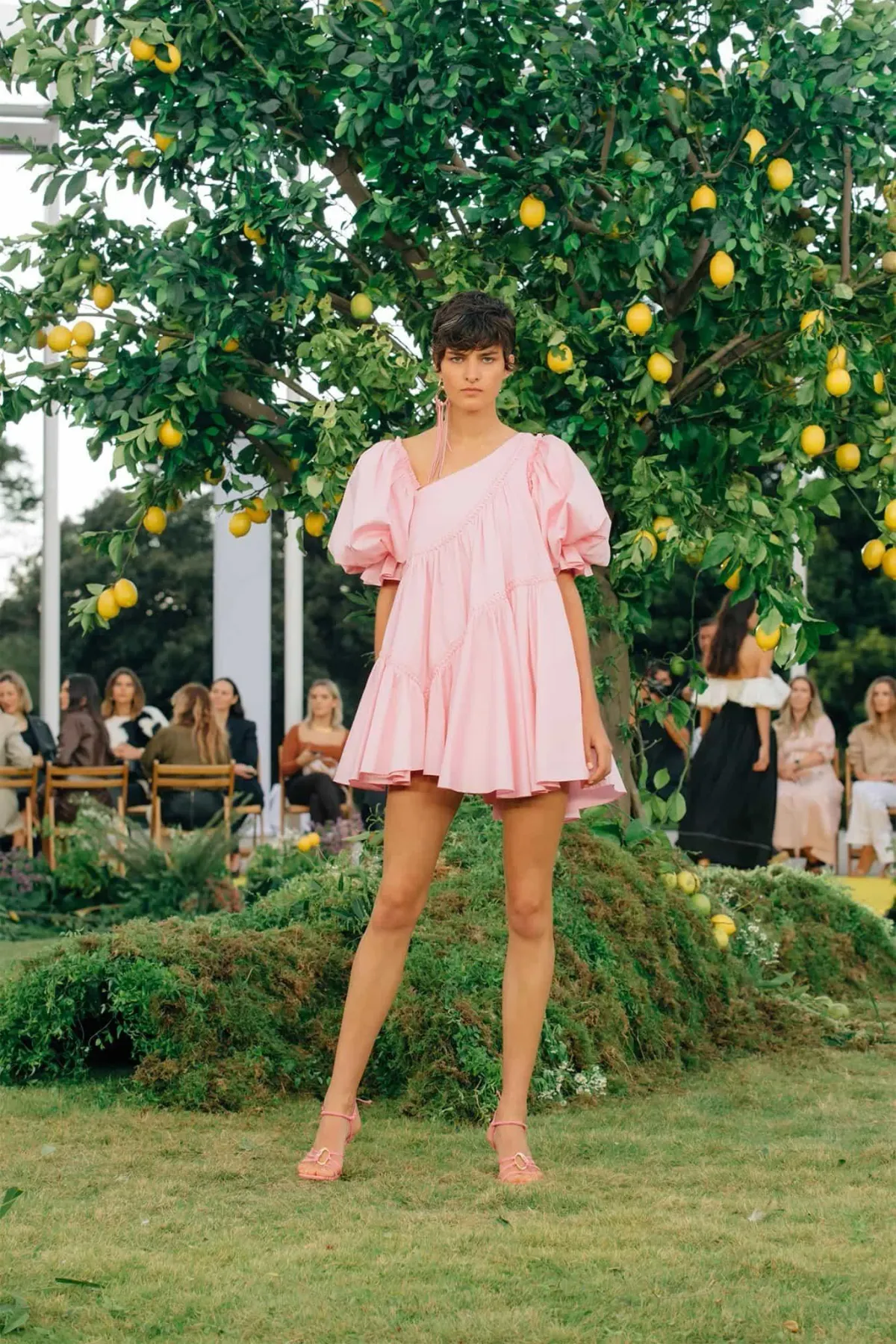 Aje Casabianca Braided Asymmetric Puff Sleeve Mini Dress Pink Size 8 - Image 4