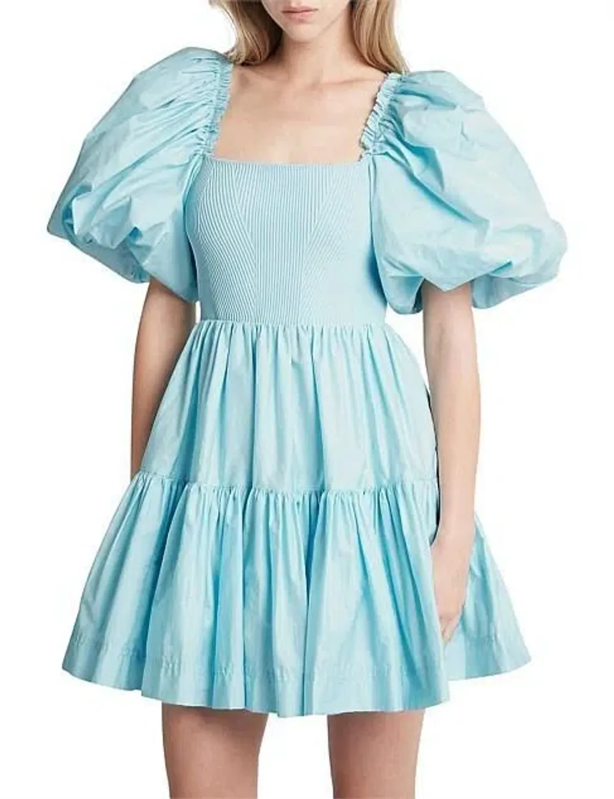 Aje Casa Puff Sleeve Mini Knit Dress Ice Blue Size 6 - Image 4