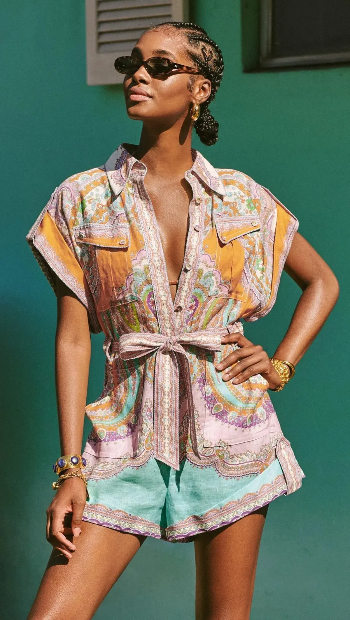 Zimmermann Lola Cuffed Playsuit Daisy Paisley Size 0P/Au 6  - Image 3