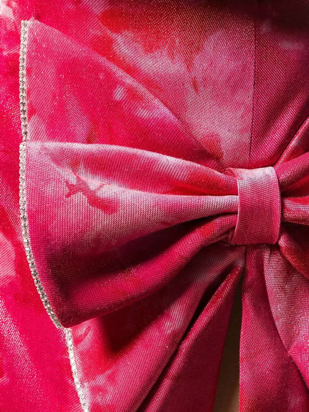 Area NYC Crystal Trimmed Sculpted Bow Mini Skirt & Top in Ruby Tie-Dyed Size 8 for rent on The Volte - main image