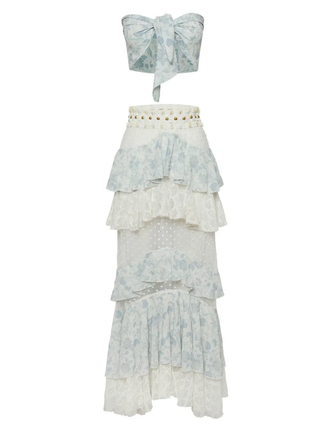 Ixiah the Label Outlaw Beaded Skirt and Bandeau Set Blue Size Small for rent on The Volte - main image