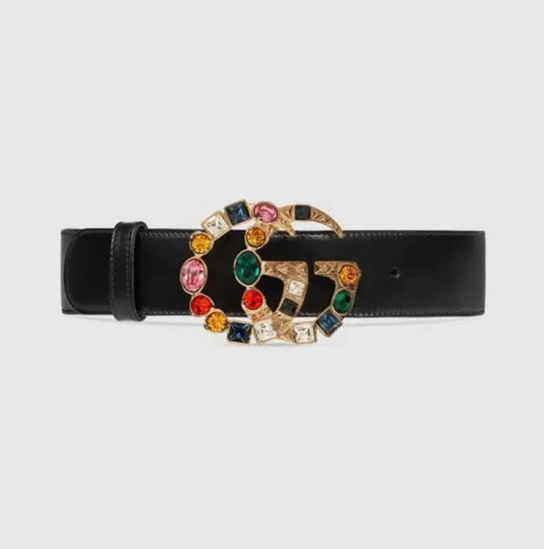 Gucci Leather Belt with Crystal Double G Buckle Multi for rent on The Volte - main image