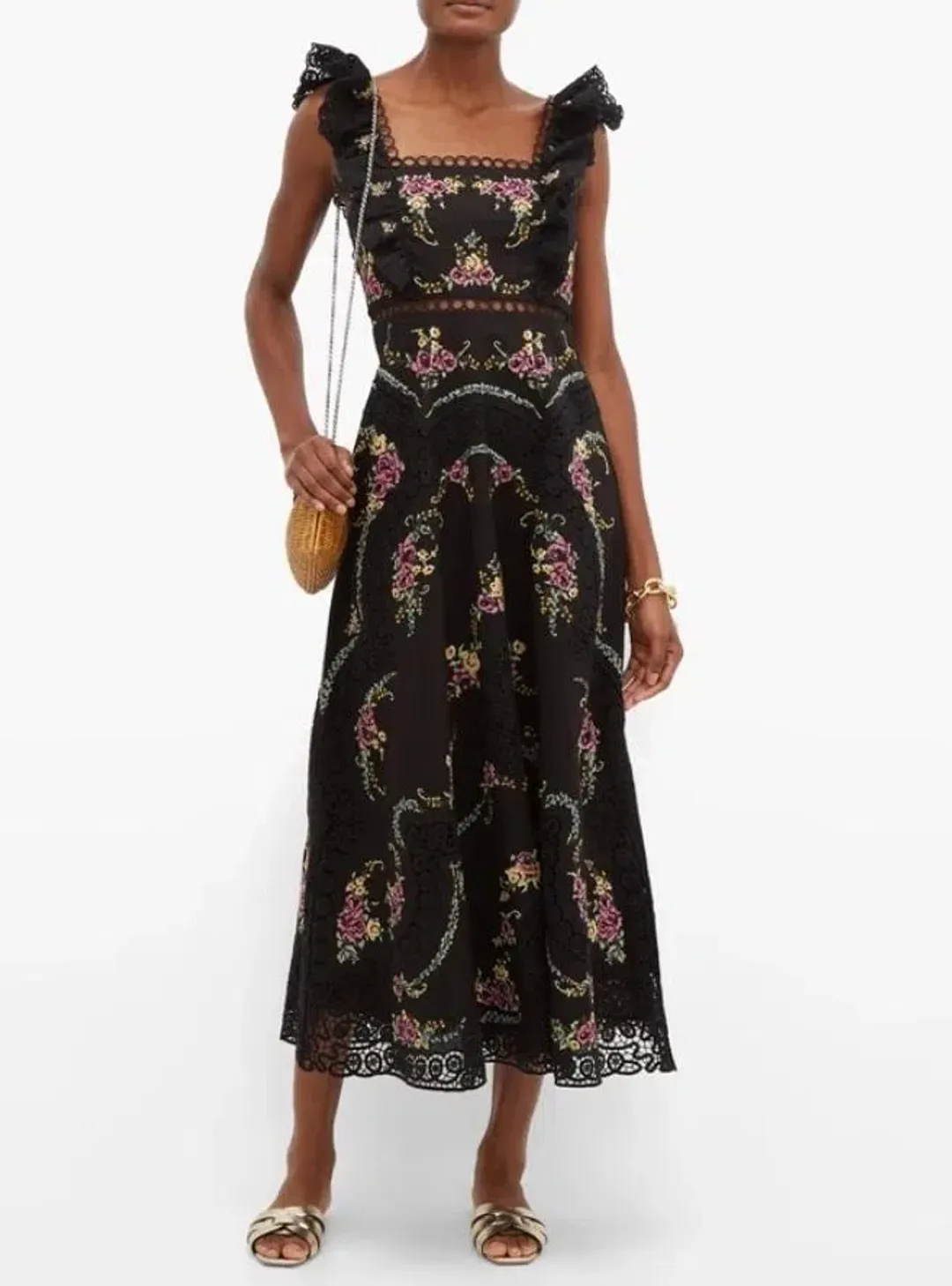 Zimmerman Black Allia Floral Cross Stitch Maxi Dress Size 3 / 14 for rent on The Volte - main image