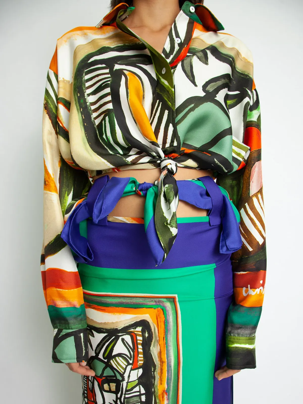 Christopher Esber Ruched Back Bandana Scarf Cropped Shirt Print Size 4 - Image 6