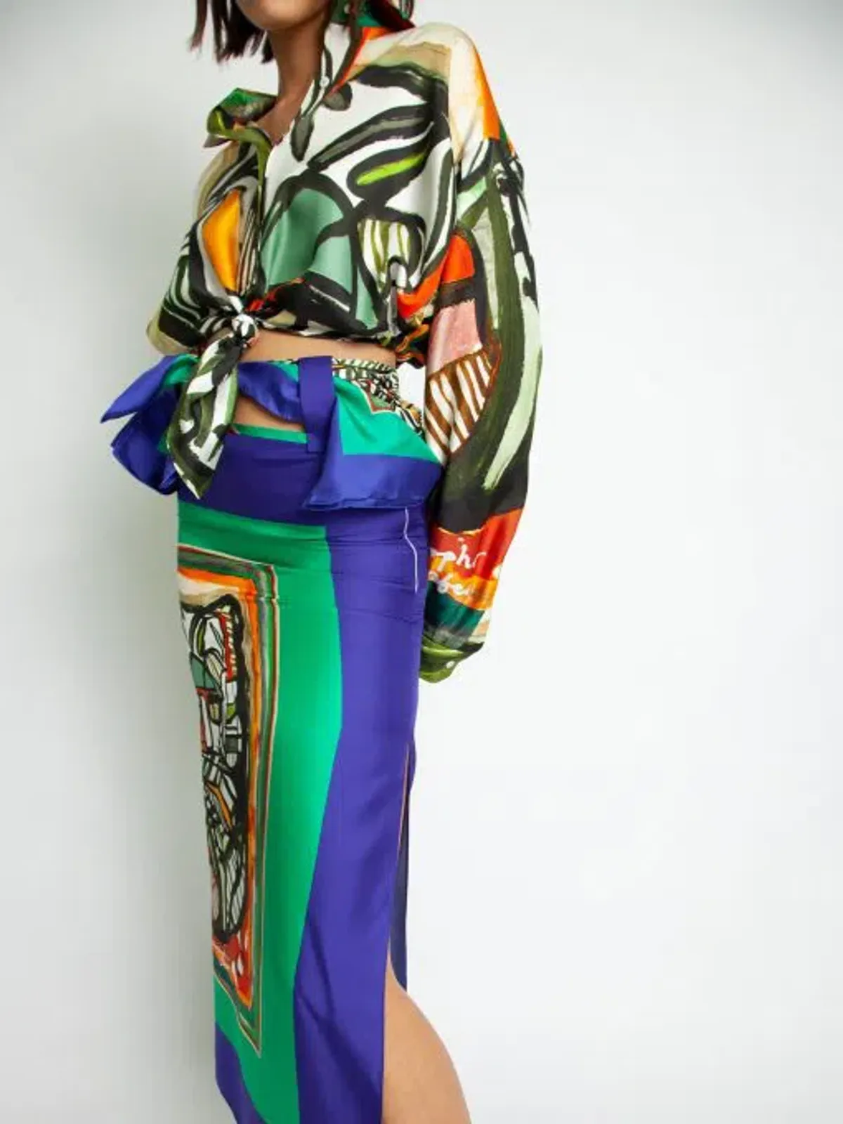 Christopher Esber Ruched Back Bandana Scarf Cropped Shirt Print Size 4 - Image 3