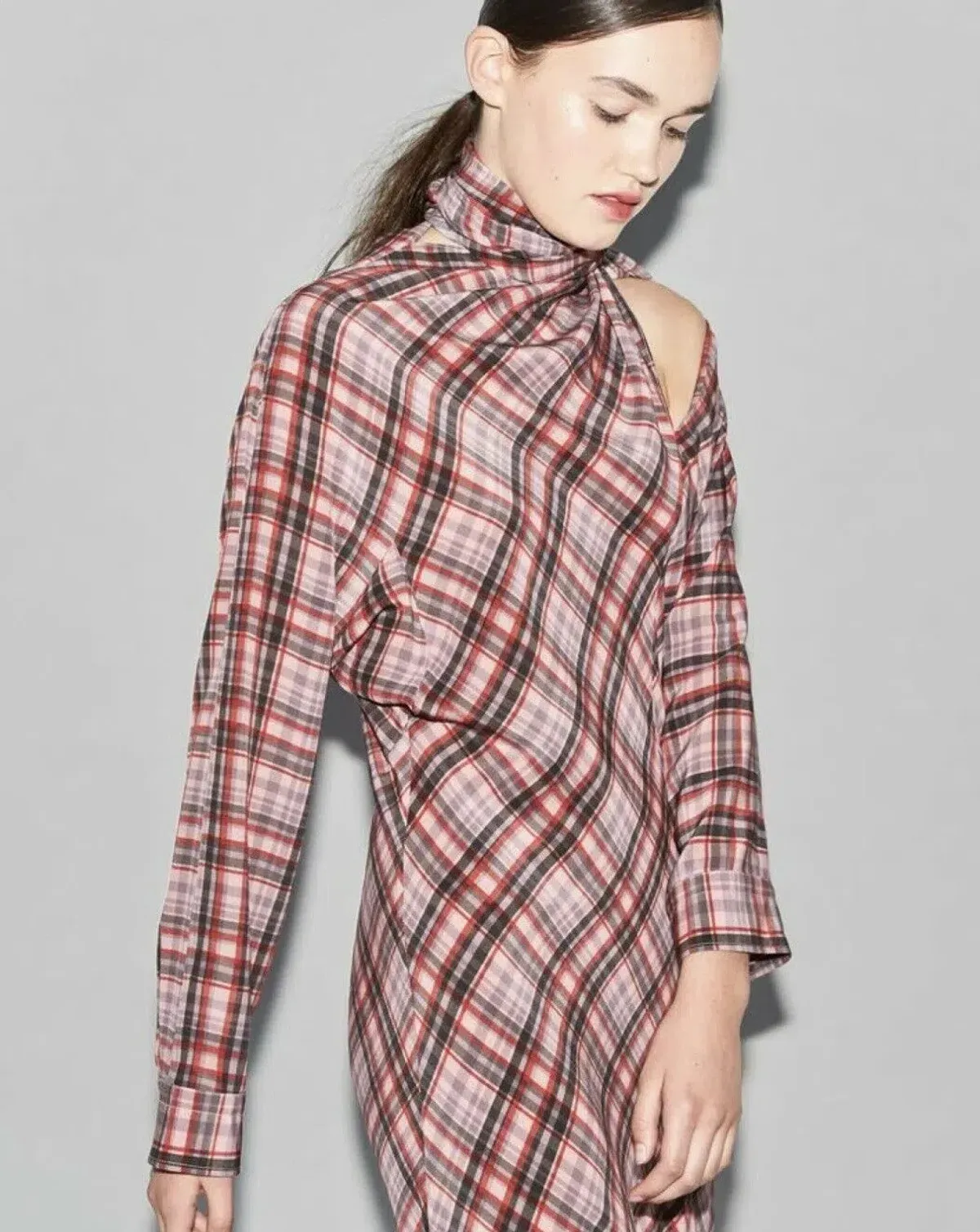 Scanlan Theodore Plaid Tie Shoulder Dress Print Size 10 - Image 1