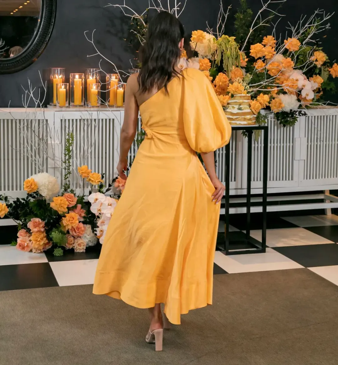 Aje Concept Linen and Silk One Shoulder Dress Yellow Size 6 for rent on The Volte - main image