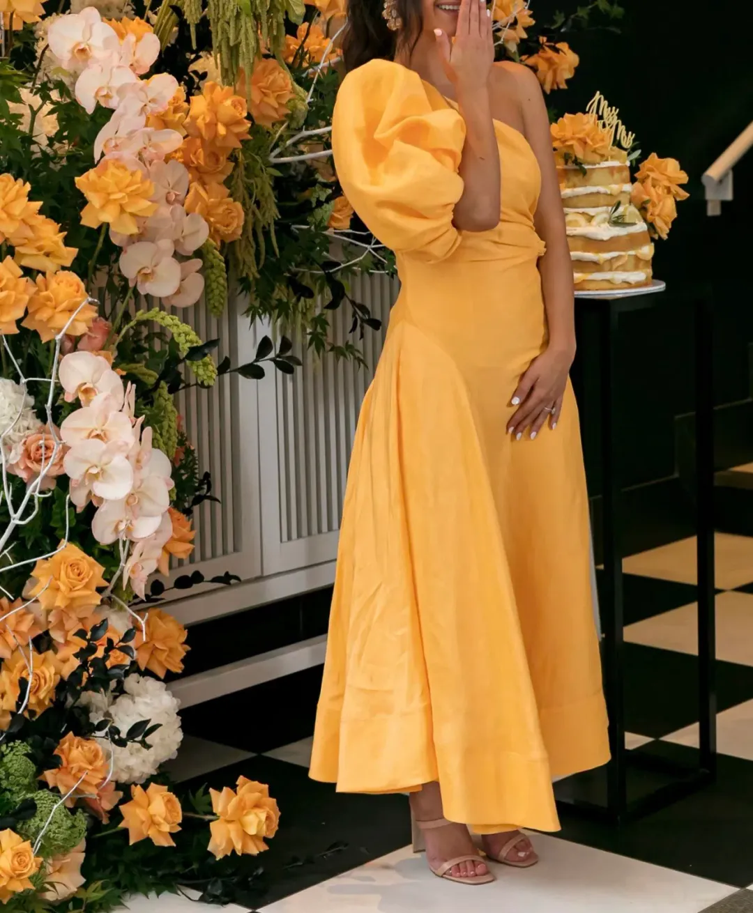 Aje Concept Linen and Silk One Shoulder Dress Yellow Size 6 for rent on The Volte - main image