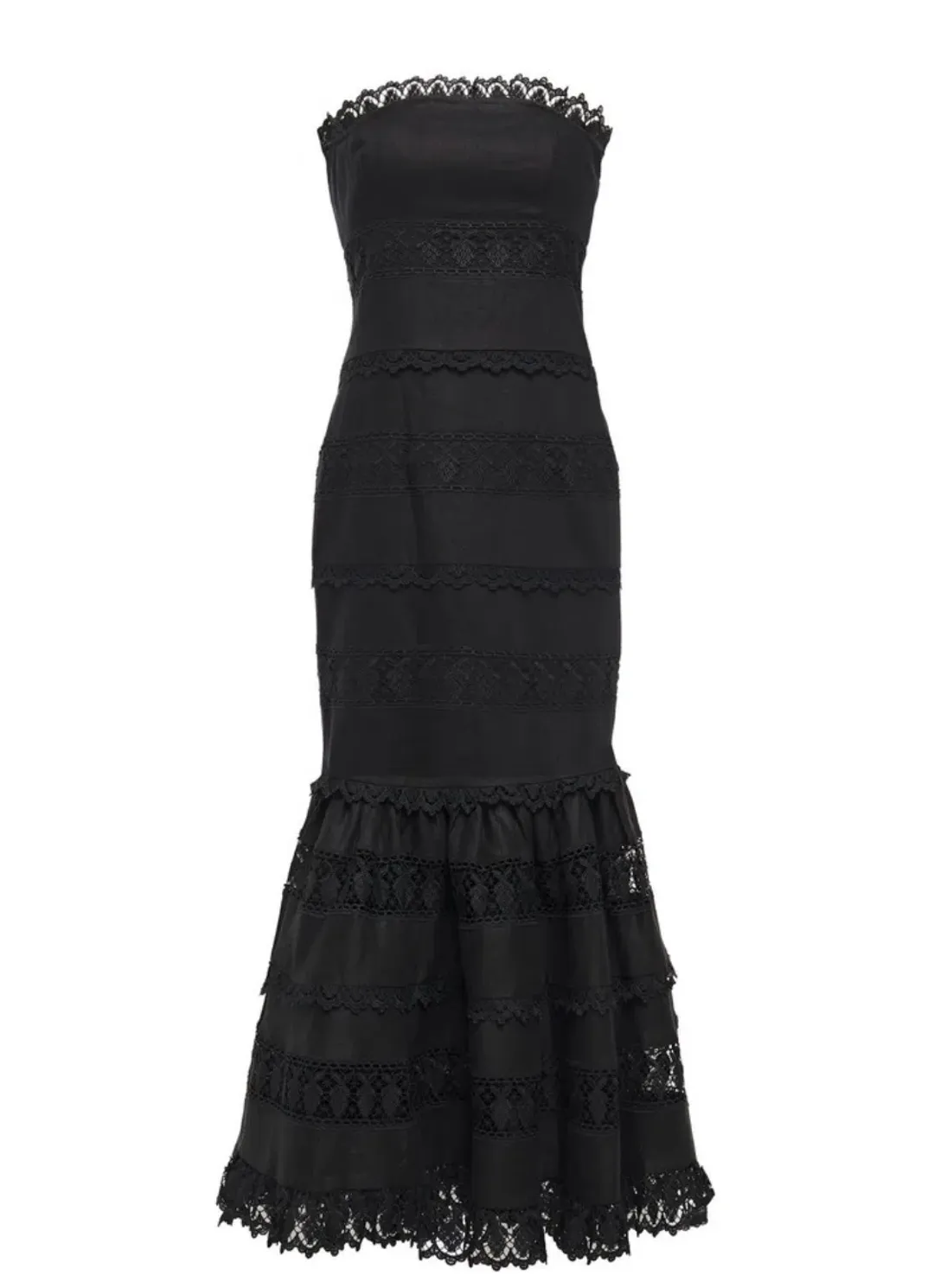 Zimmermann Strapless Linen and Guipure Lace Maxi Dress Black Size 0 / AU 8 for rent on The Volte - main image