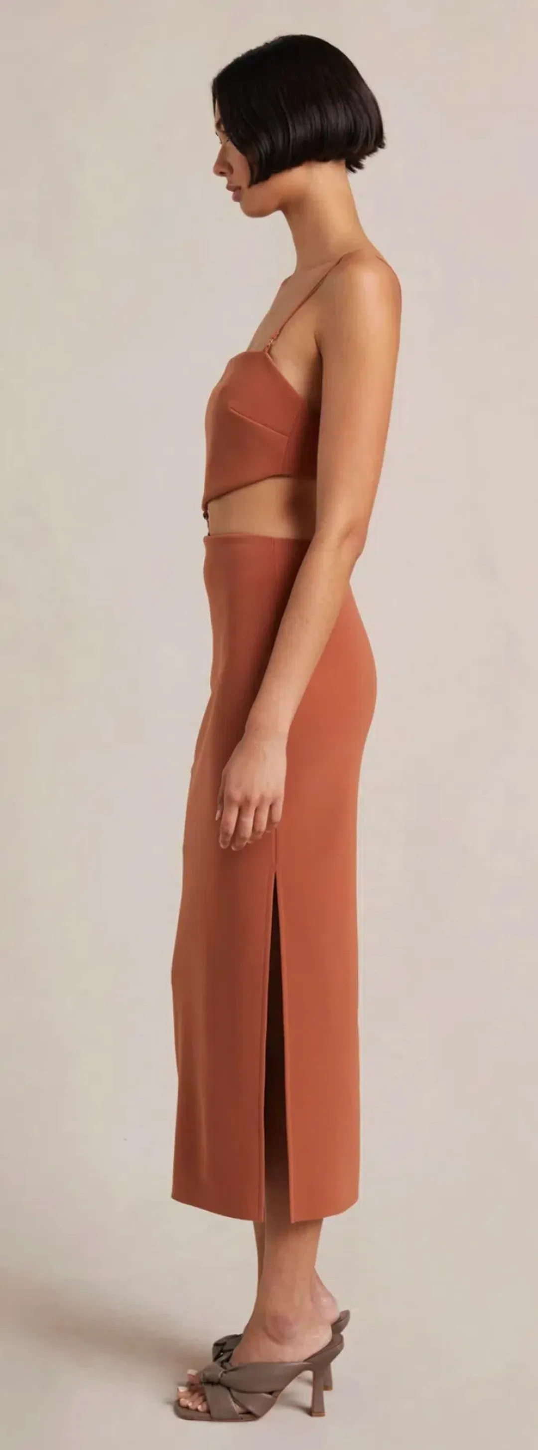 Bec and Bridge Alba Cut Out Midi Dress Brown Size 10 for rent on The Volte - main image