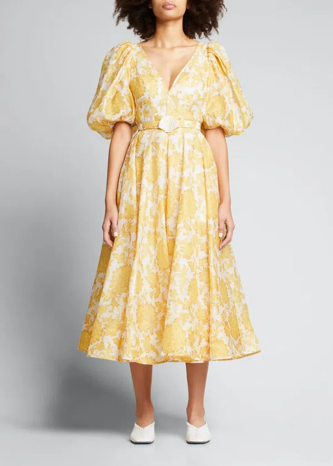 Zimmermann Postcard Puff Sleeved Midi Dress Yellow Size 2 / Au 12  for rent on The Volte - main image