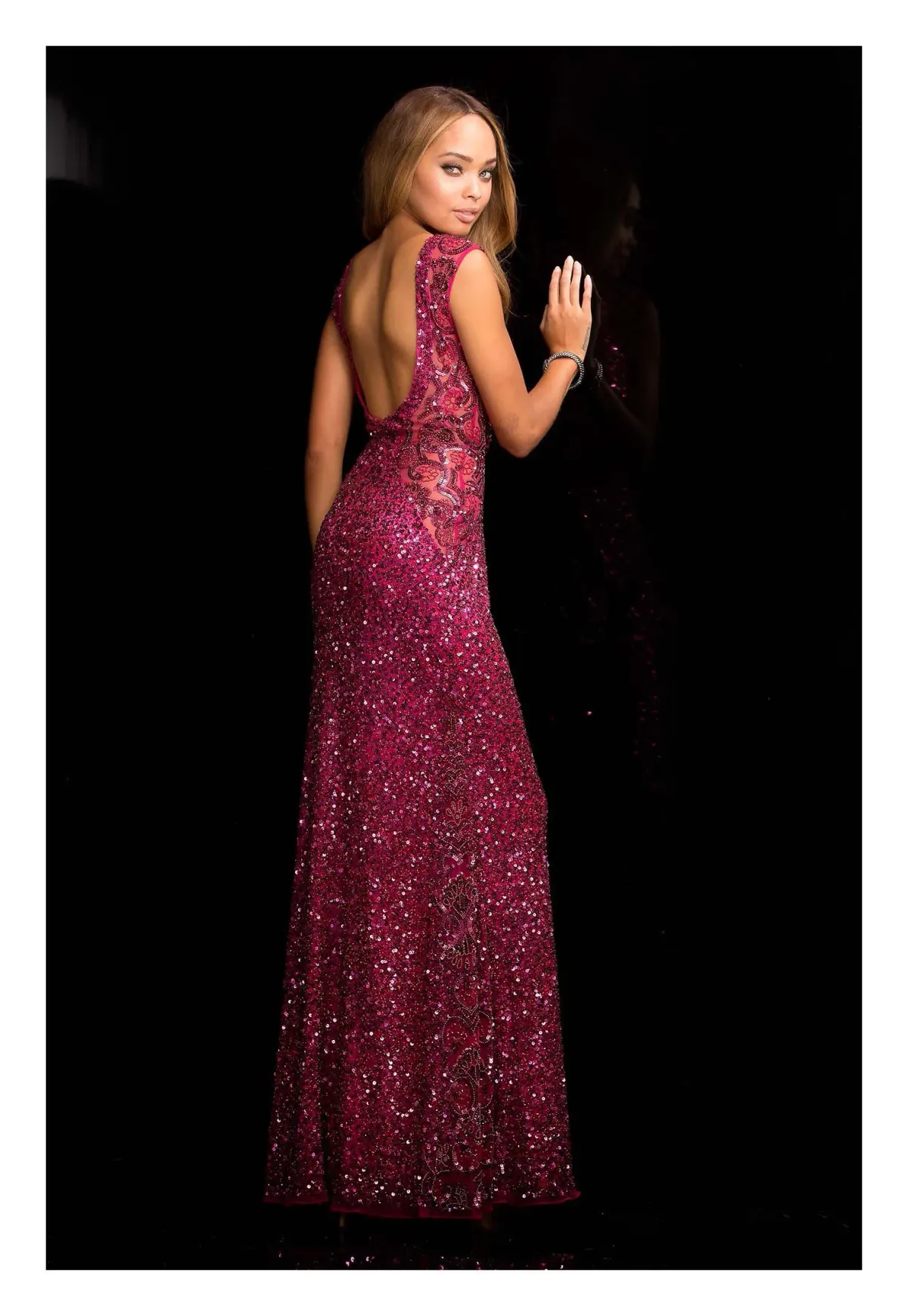Scala 48467 Long Beaded Sequin Evening Dress Sangria Size 2/ AU 6 - Image 2