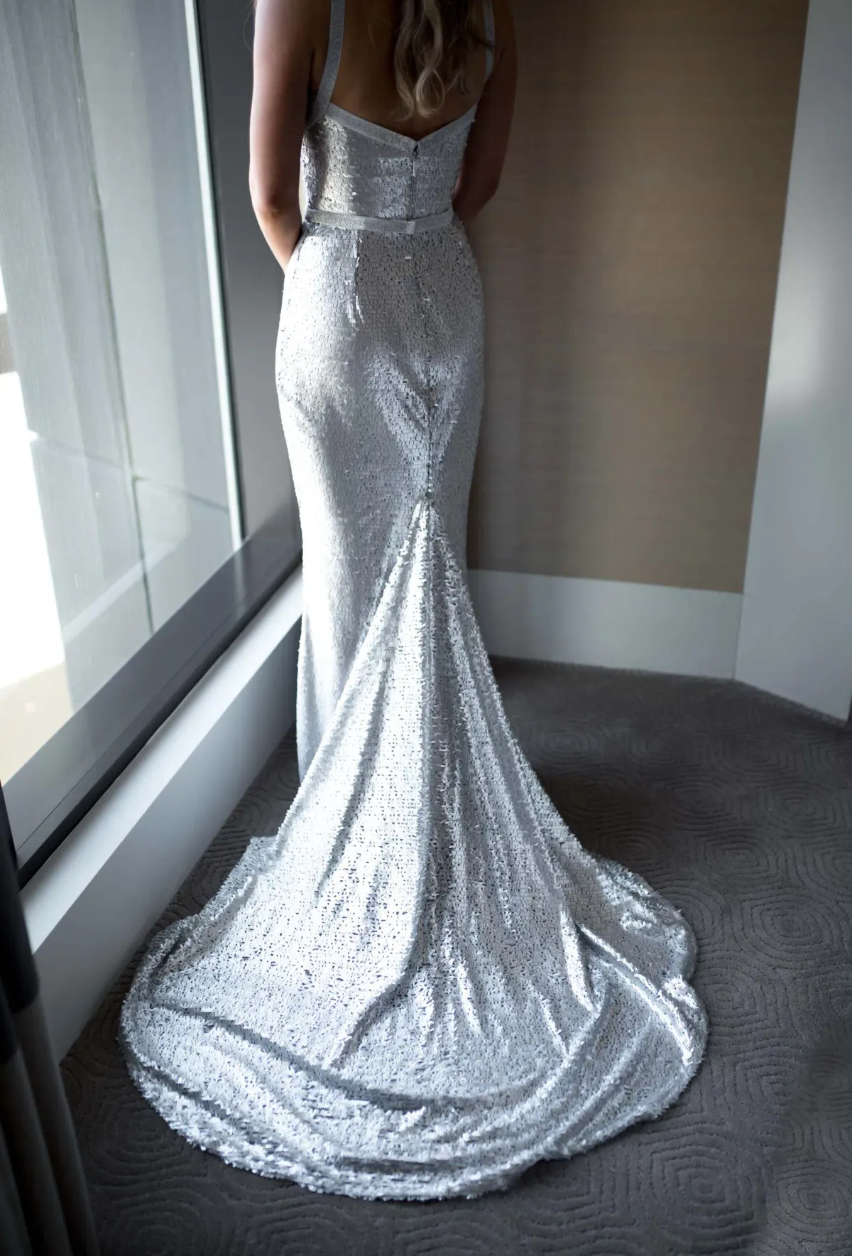 Georgia Young Couture Silver Sequin Gown Size 6 - Image 6