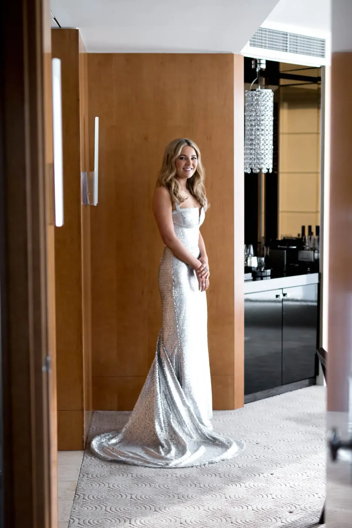 Georgia Young Couture Silver Sequin Gown Size 6 - Image 2