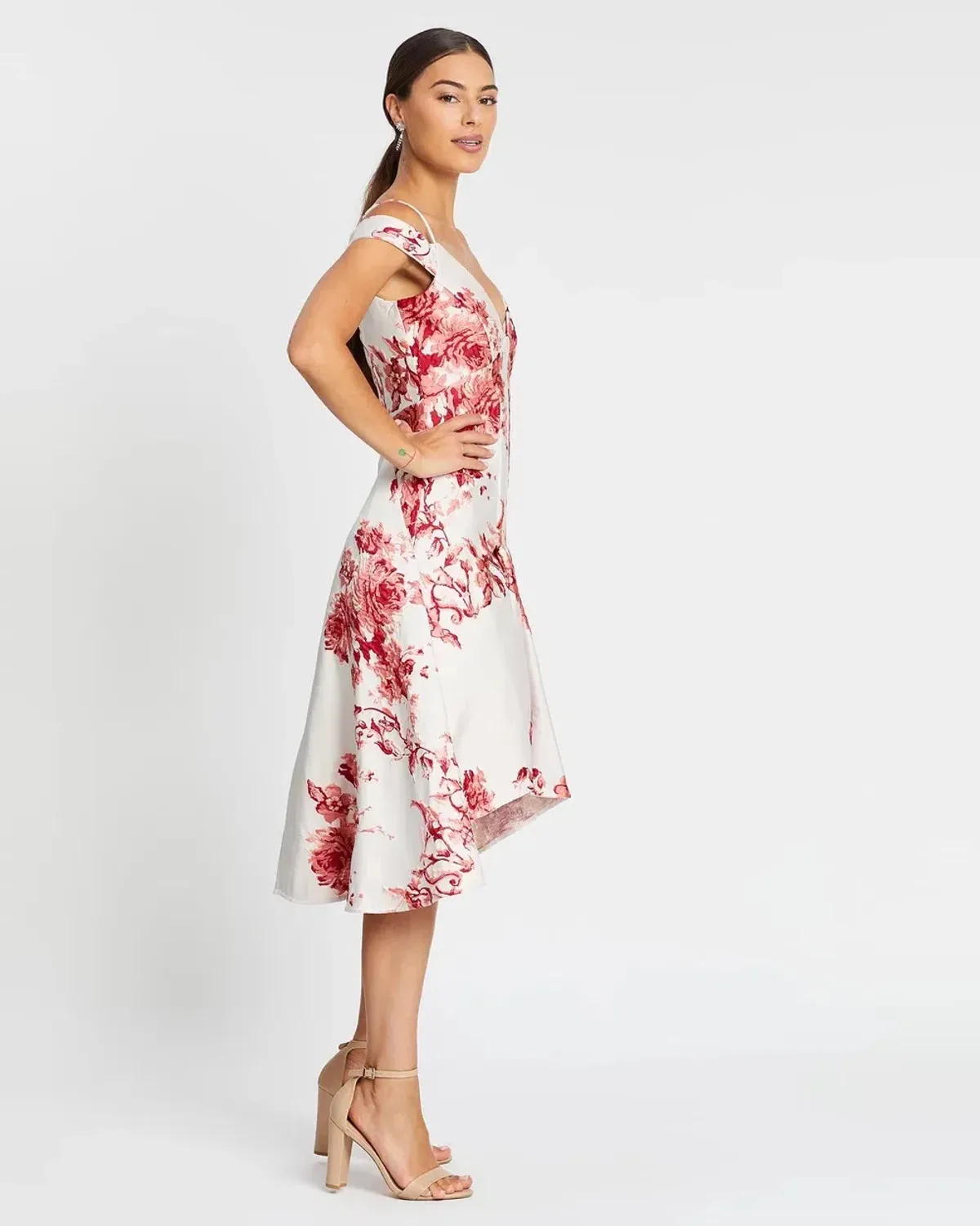 Nicola Finetti Emilia High Low Dress in Pink Roses Size 8 - Image 2