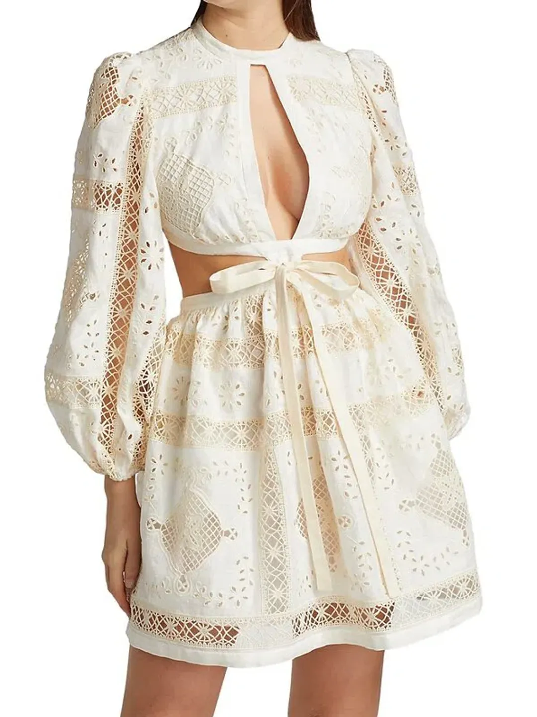 Zimmermann Aliane Embroidered Short Dress Ivory Size 0 / AU 8 for rent on The Volte - main image