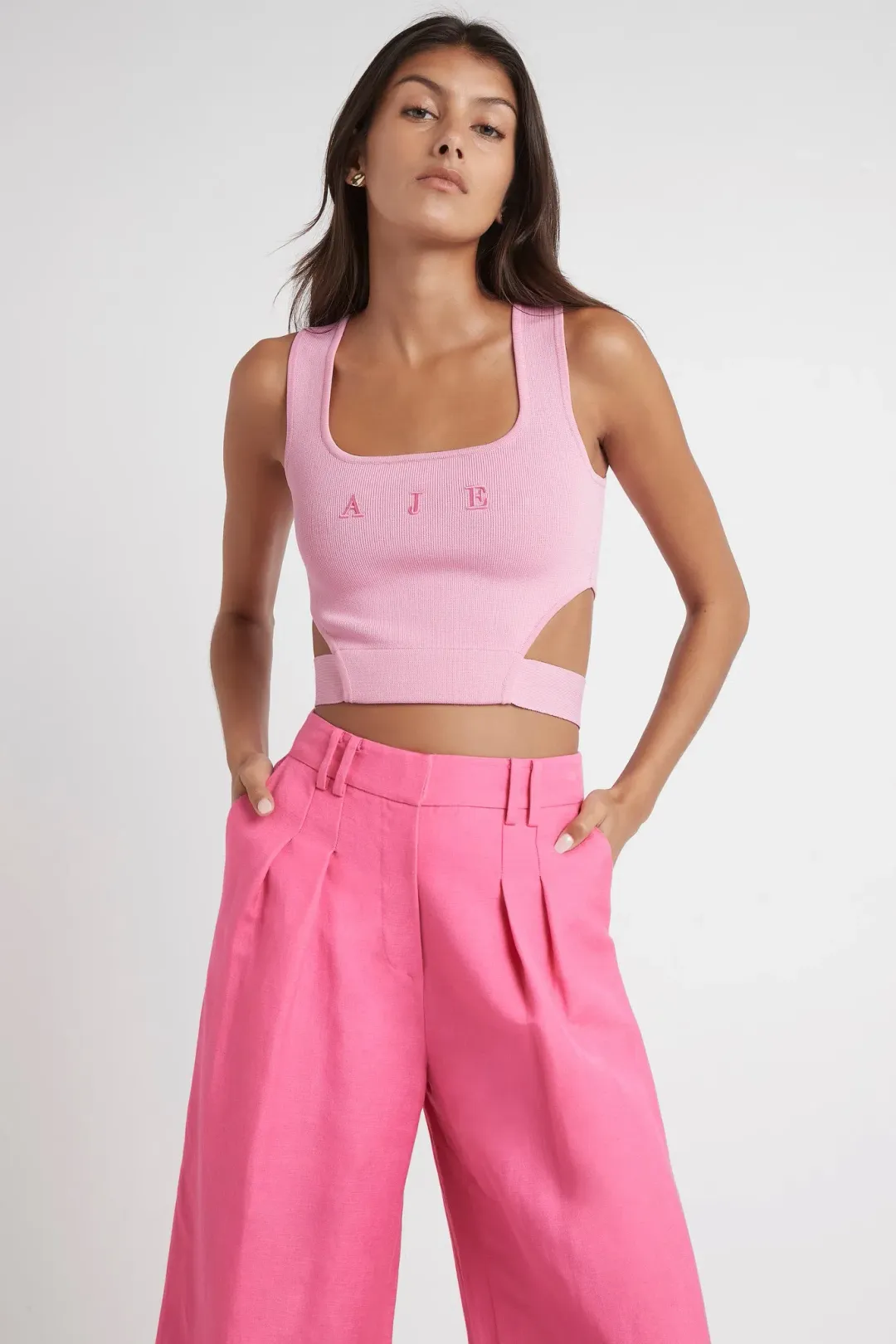 Aje Livadi Cropped Tie Knit Logo Top Pink Size 6 for rent on The Volte - main image