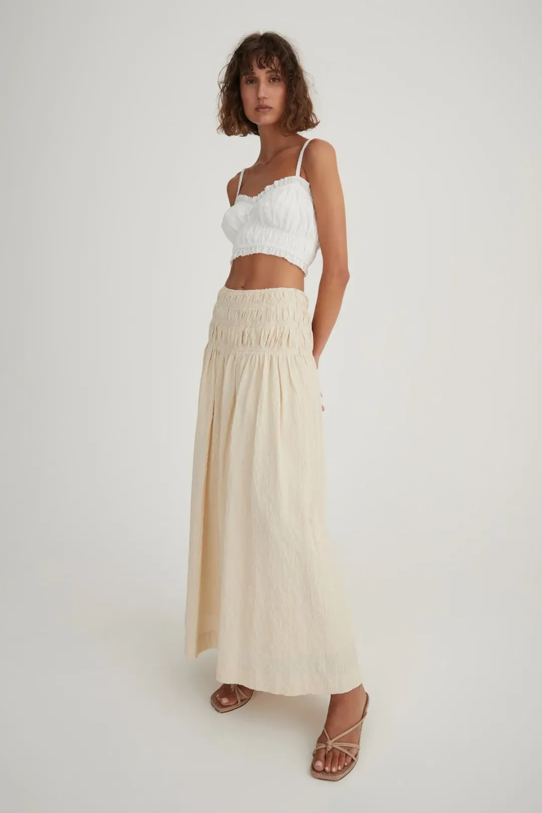 Hansen and Gretel Tully Top & Costello Skirt Set Beige Size 8  for rent on The Volte - main image