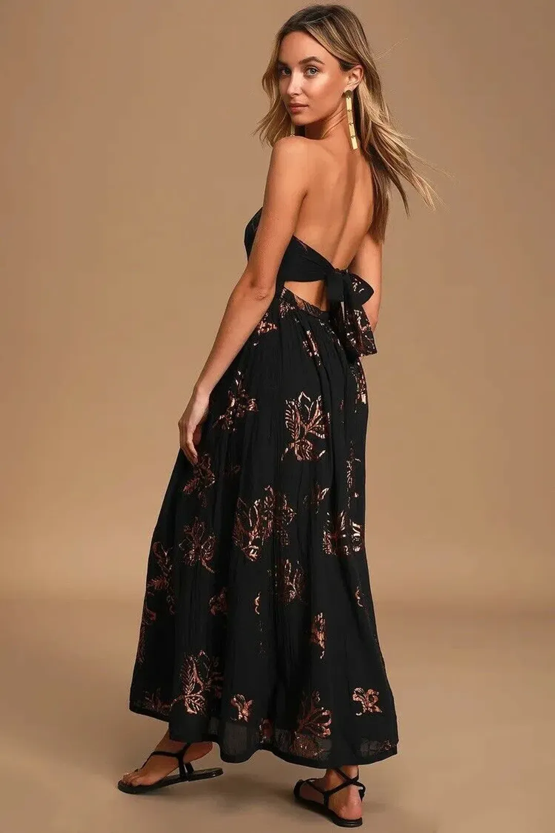 Free People Baja Babe Midi Dress Black Size 10 for rent on The Volte - main image