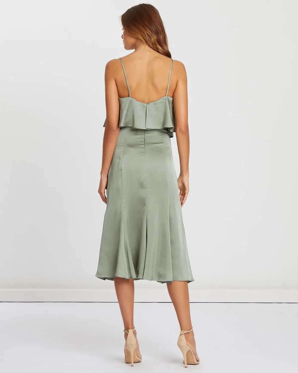 Chancery Bec Cocktail Satin Dress in Sage Green Size  6 - Image 4