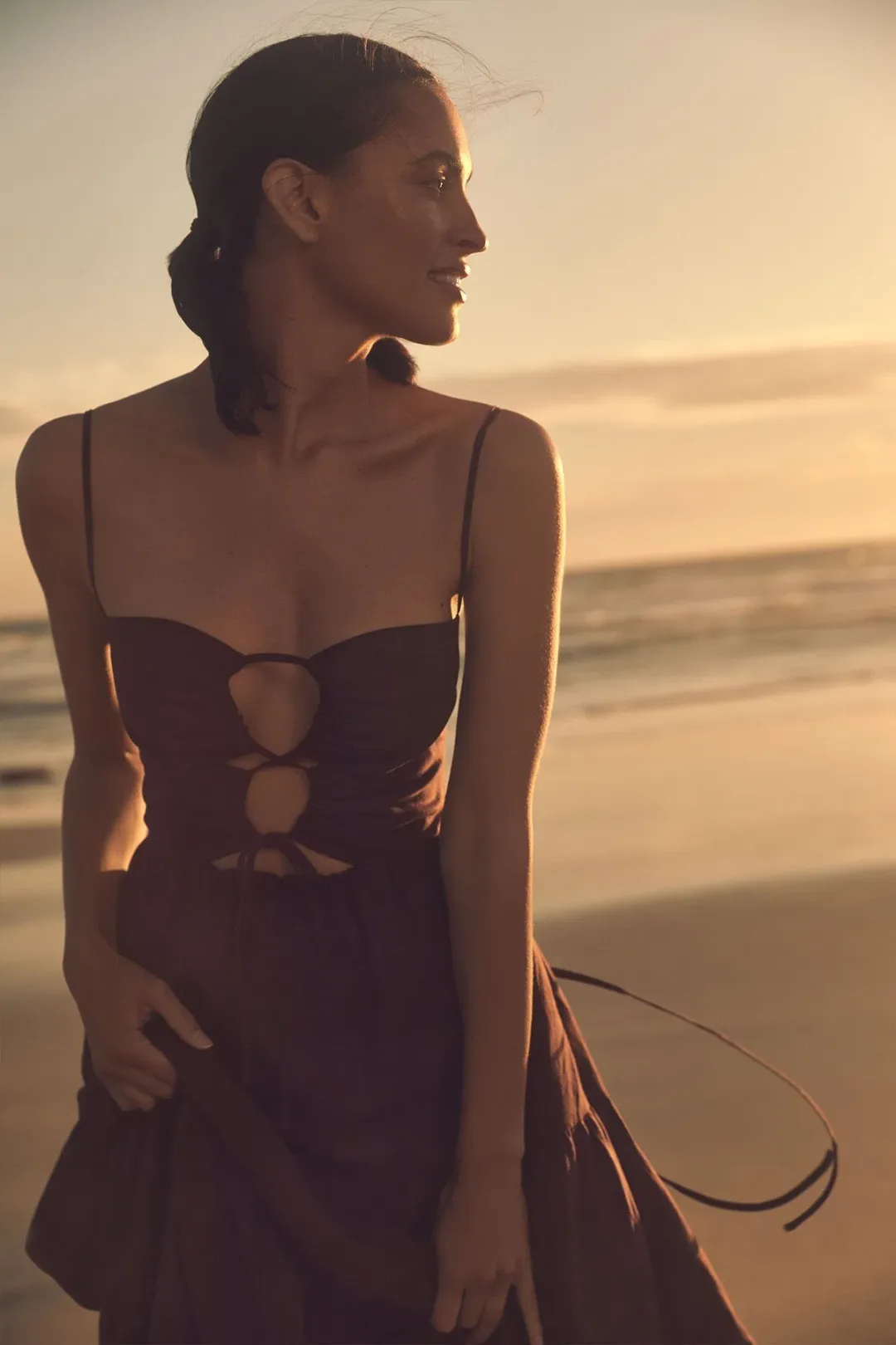 Shona Joy Rubi Lace Up Mini Dress in Cocoa Brown Size 10 for rent on The Volte - main image