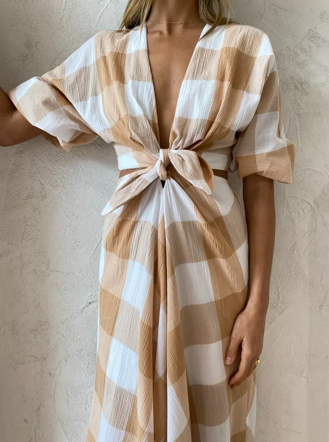 Significant Other Frida Dress in Caramel Check Print Size 10 for rent on The Volte - main image