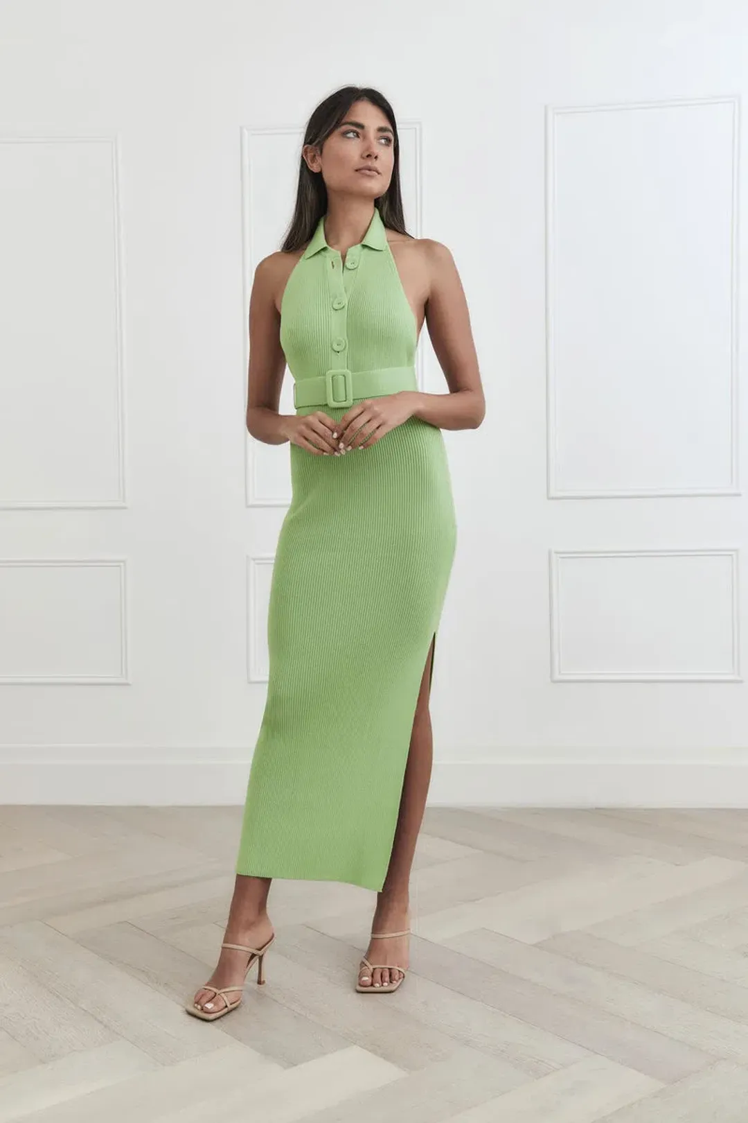 San Sloane Drake Rib Midi Dress Green Size 8 for rent on The Volte - main image