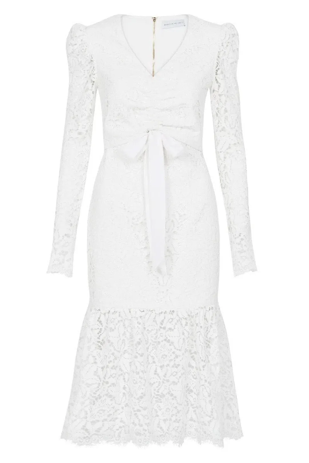 Rebecca Vallance Le Saint Ruched Lace Dress White Size 8 for rent on The Volte - main image