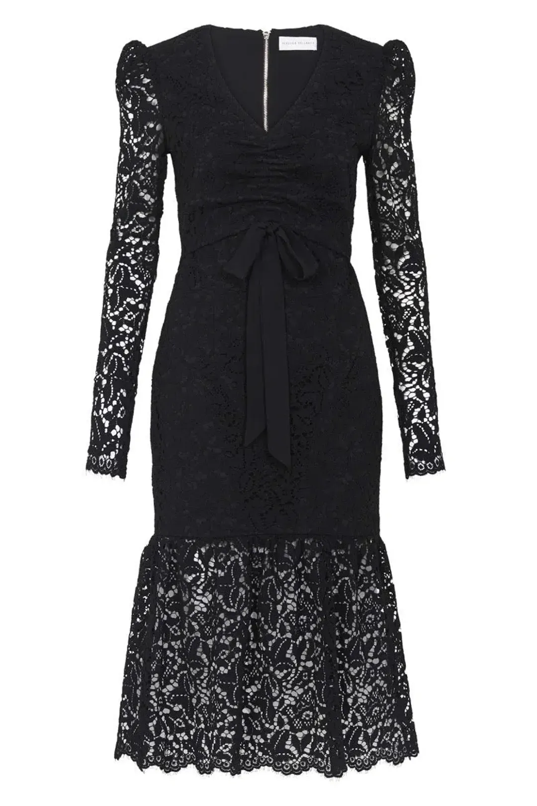 Rebecca Vallance Le Saint Ruched Lace Dress Black Size 6 for rent on The Volte - main image