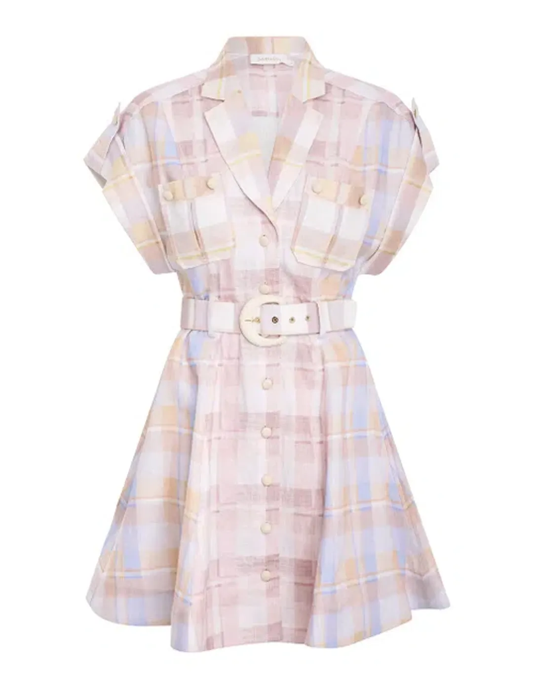 Zimmermann The Dancer Spliced Mini Dress in Multi Check  Size 8 for rent on The Volte - main image