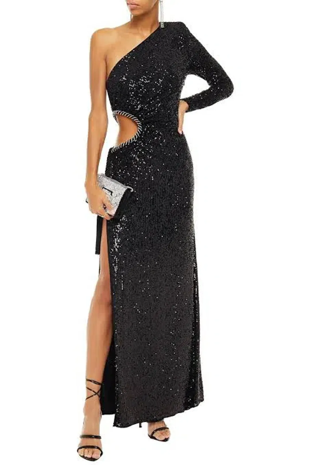 Dundas One Shoulder Cut Out Sequined Tulle Gown Black Size 8 for rent on The Volte - main image
