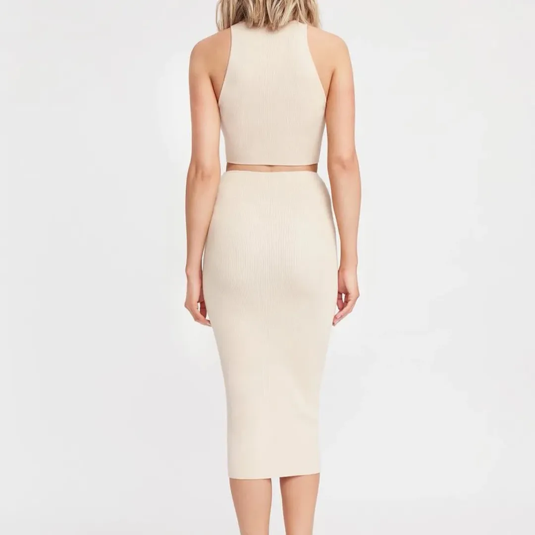 Kookai Lola Cut Out Dress Beige Size 8 for rent on The Volte - main image