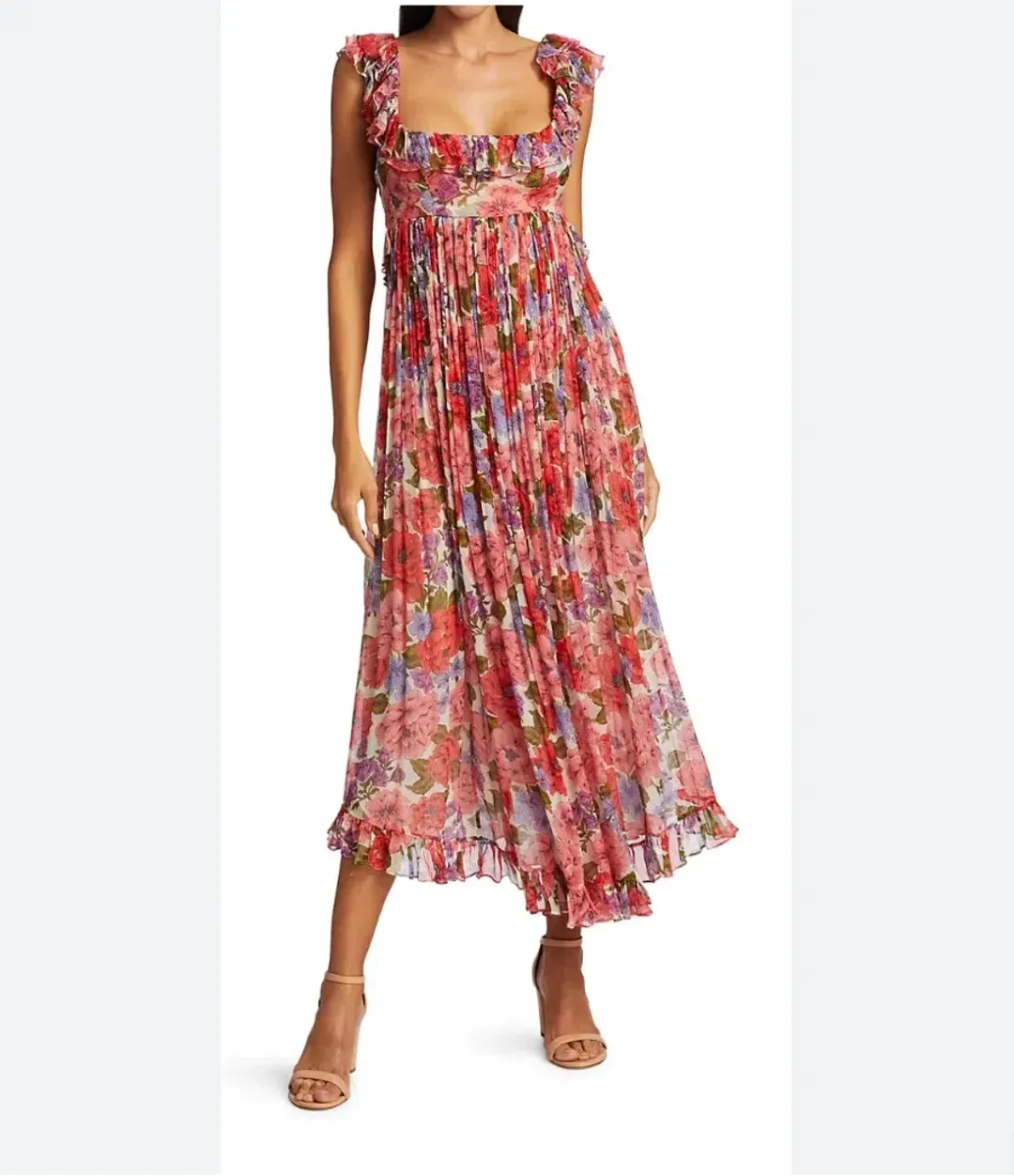 Zimmermann Poppy Frill Edge Midi Silk Dress Print Size 8 for rent on The Volte - main image