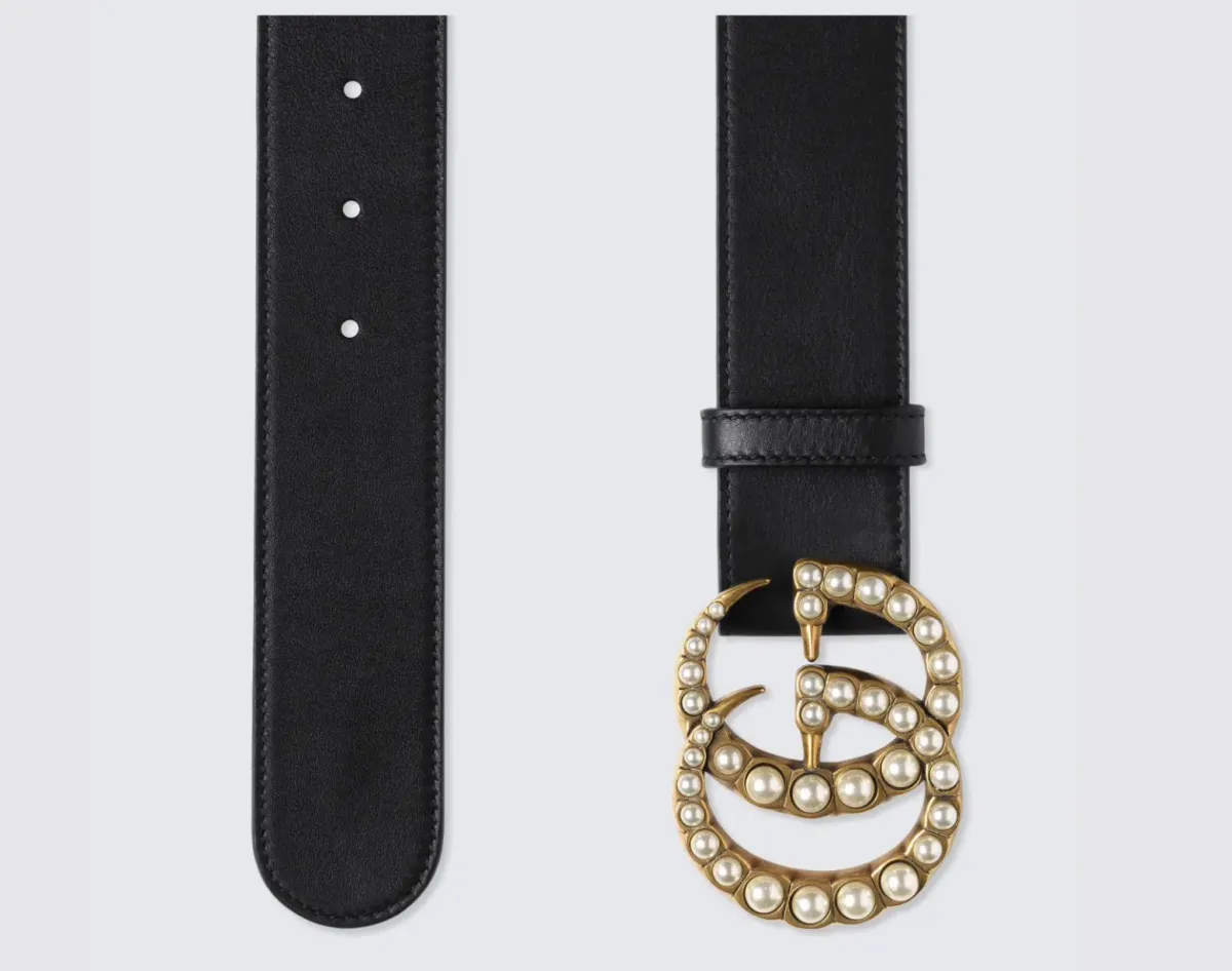 Leather Belt with Pearl Double G - Image 3