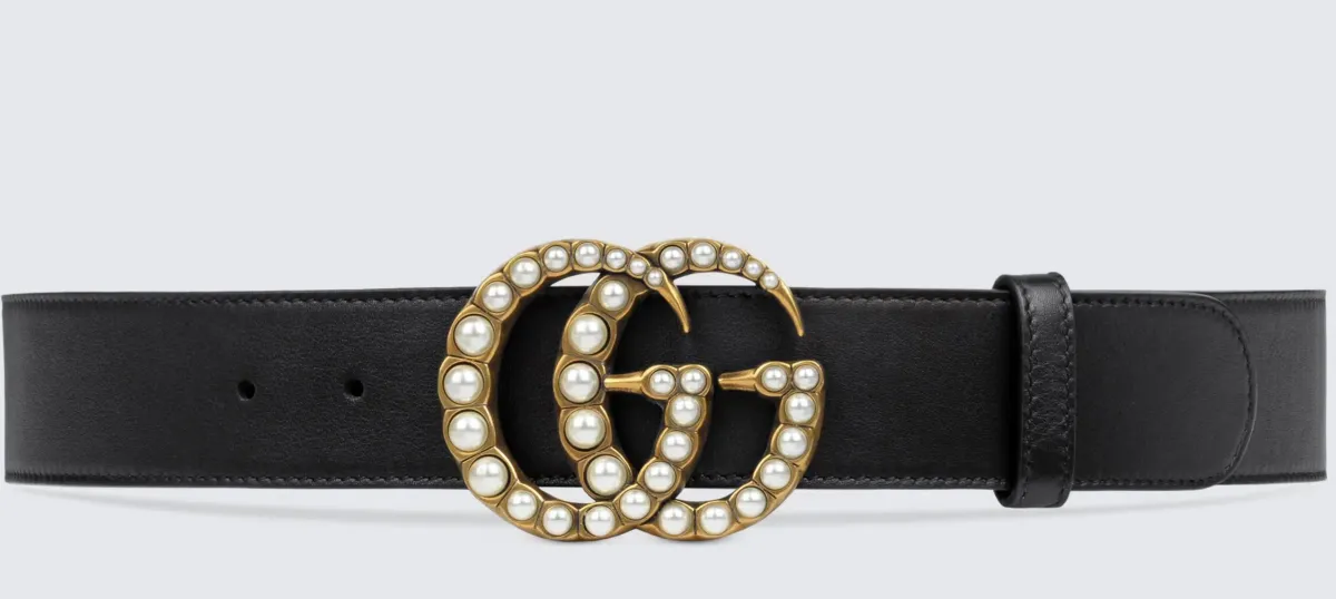 Leather Belt with Pearl Double G - Image 2