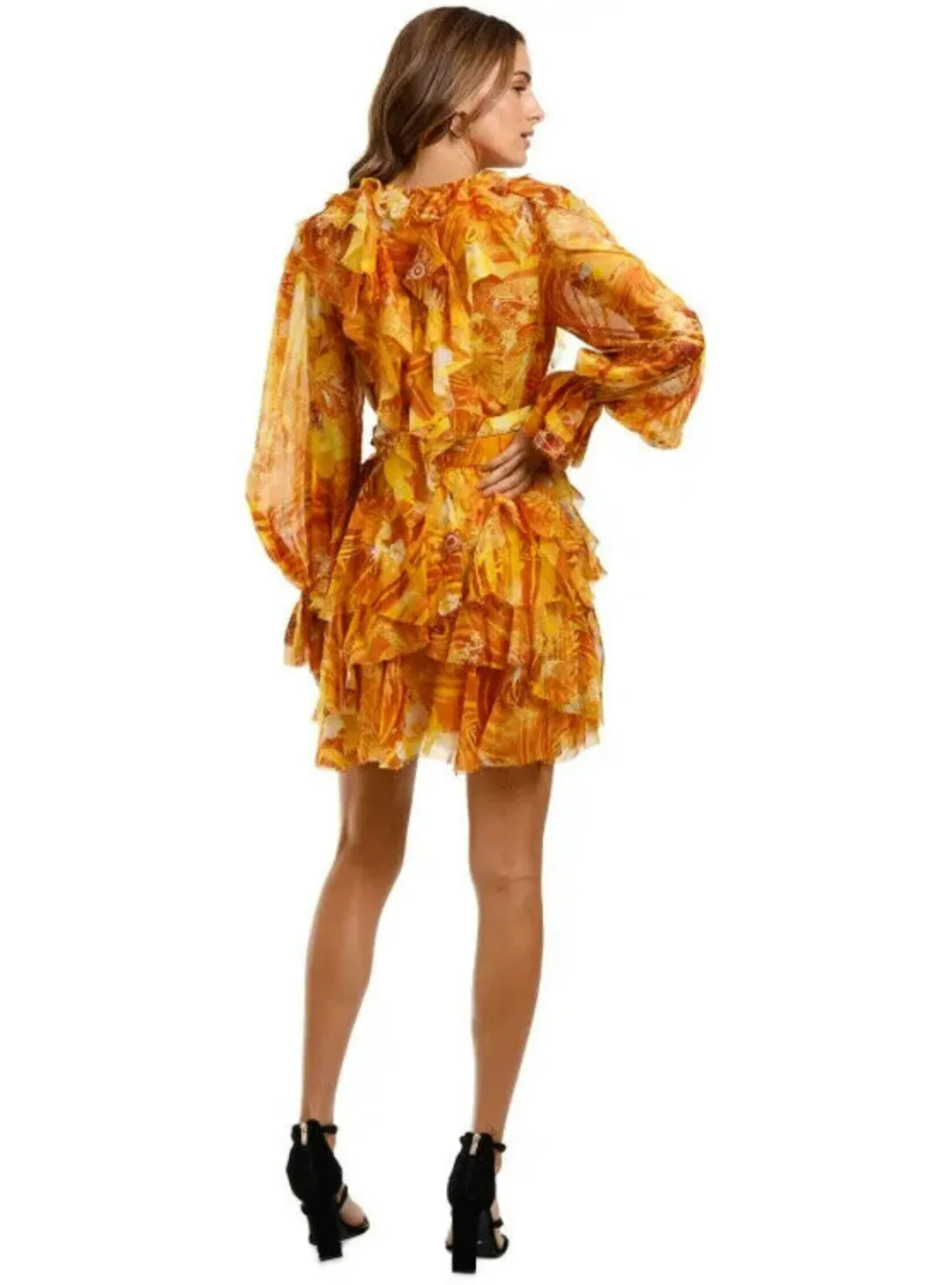 Leo Lin Kiss Ruffle Mini Dress Yellow Size AU 12 for rent on The Volte - main image