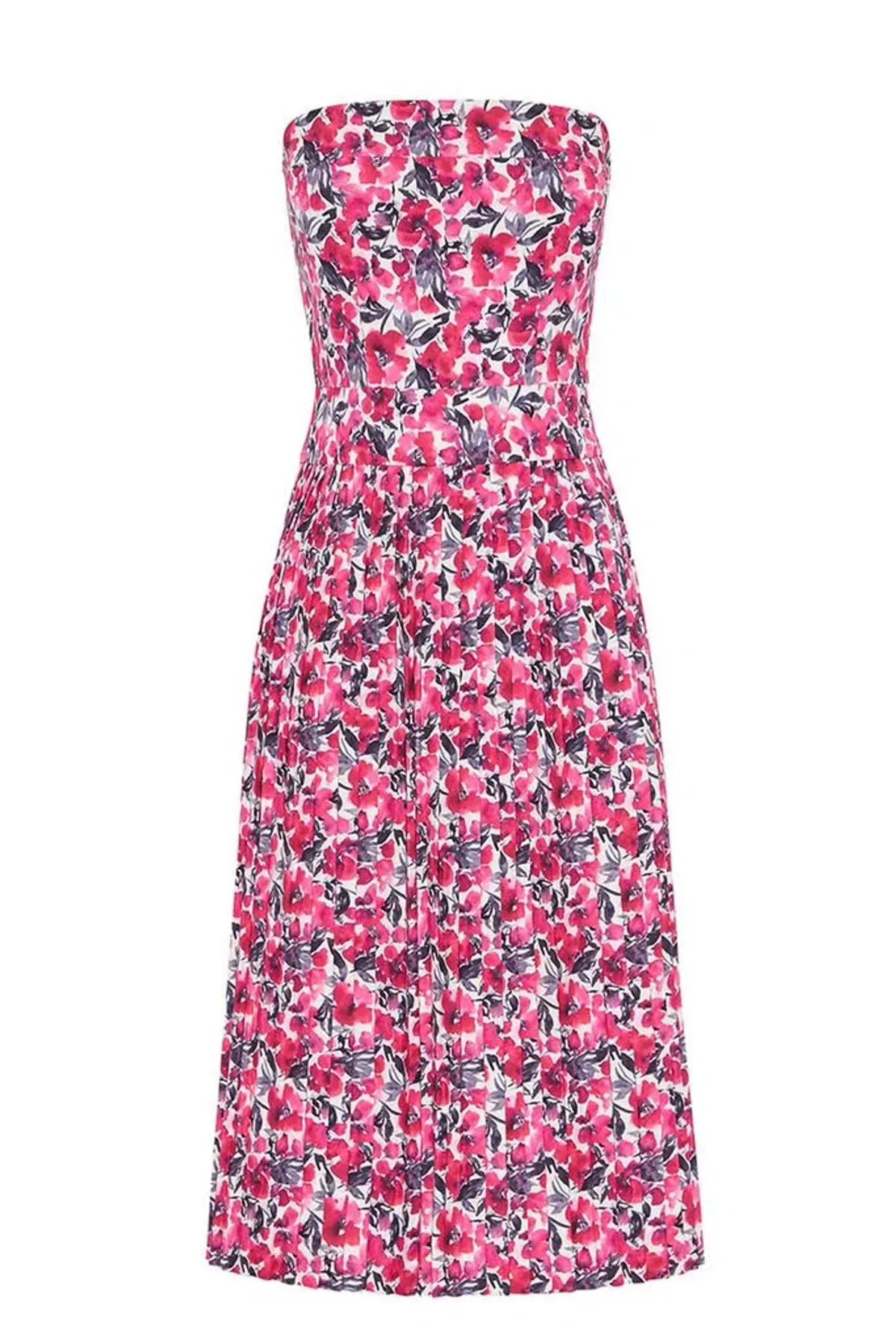 By Johnny Strapless Pleat Midi Dress Print Size 10 - Image 5