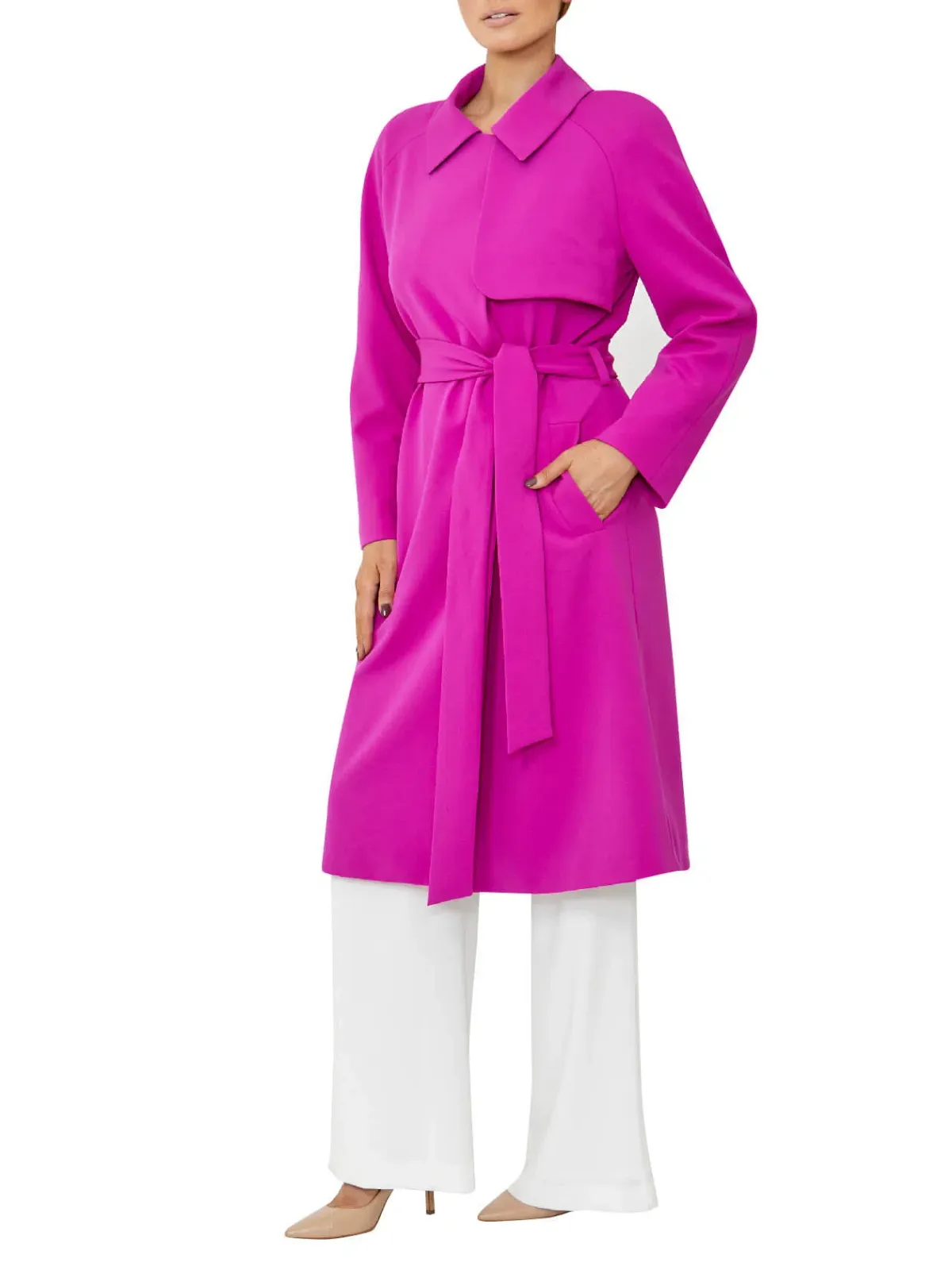 Anthea Crawford Pink Crepe Trench Coat Size 10 - Image 1