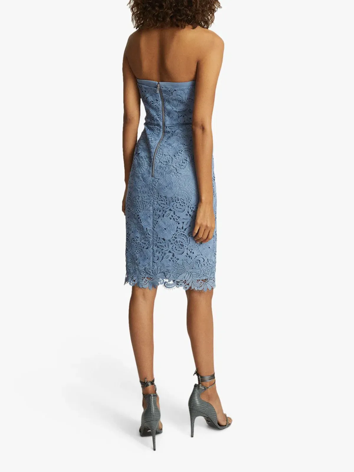 Reiss Finley Lace Bodycon Strapless Dress in Dusty Blue Size 8 - Image 2