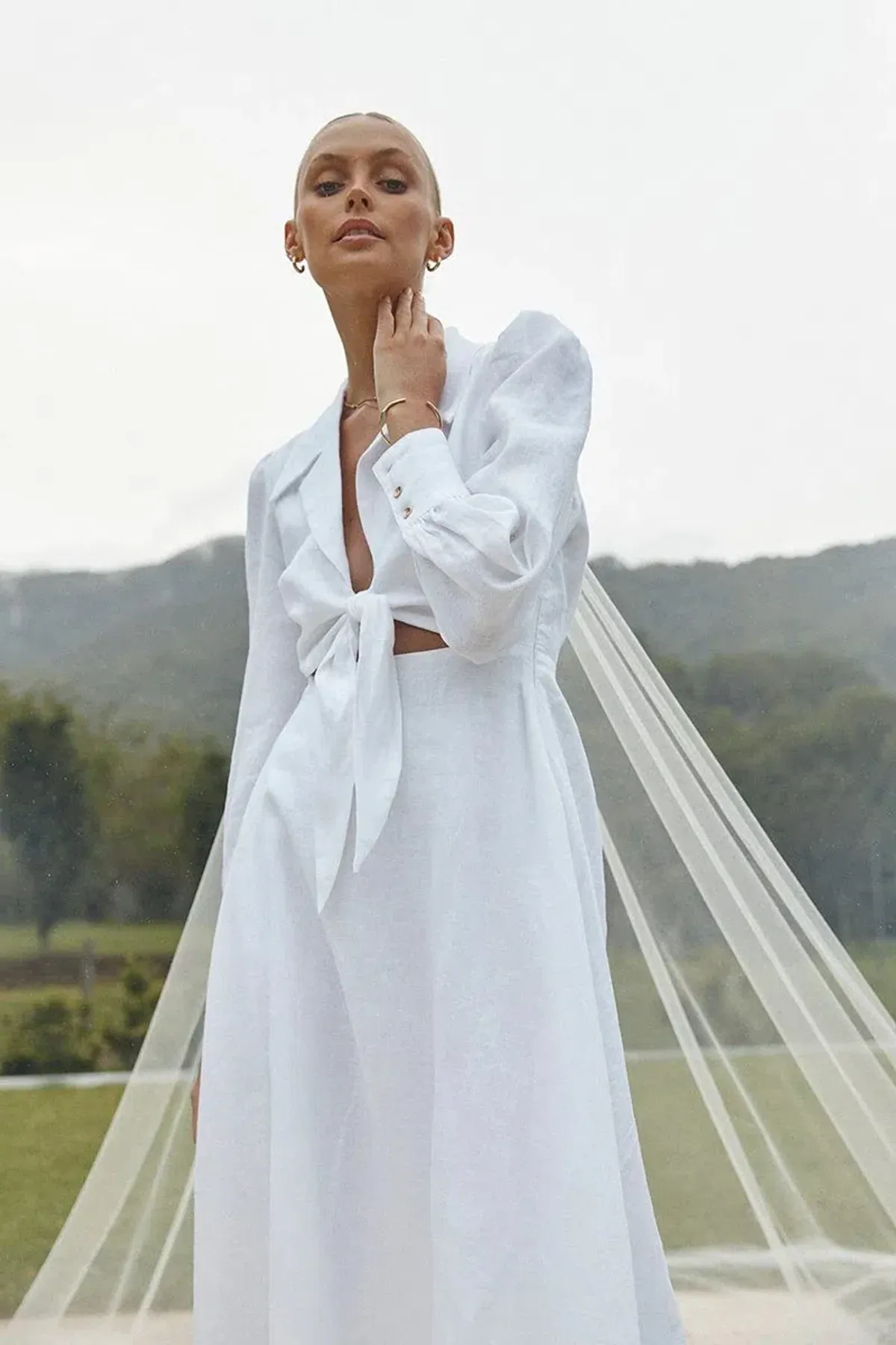 Dissh Sia Linen Collar Midi Dress White Size 10 - Image 3