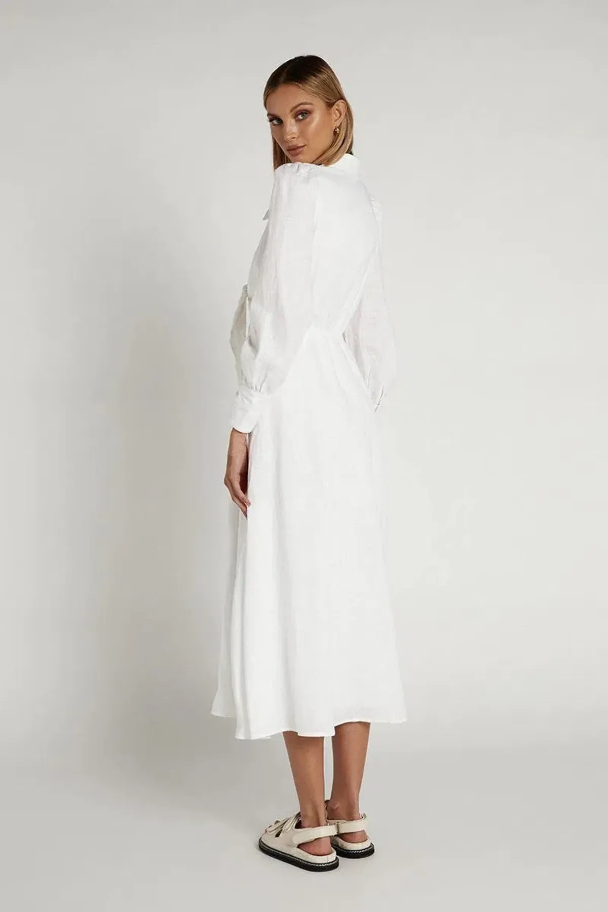 Dissh Sia Linen Collar Midi Dress White Size 10 - Image 2