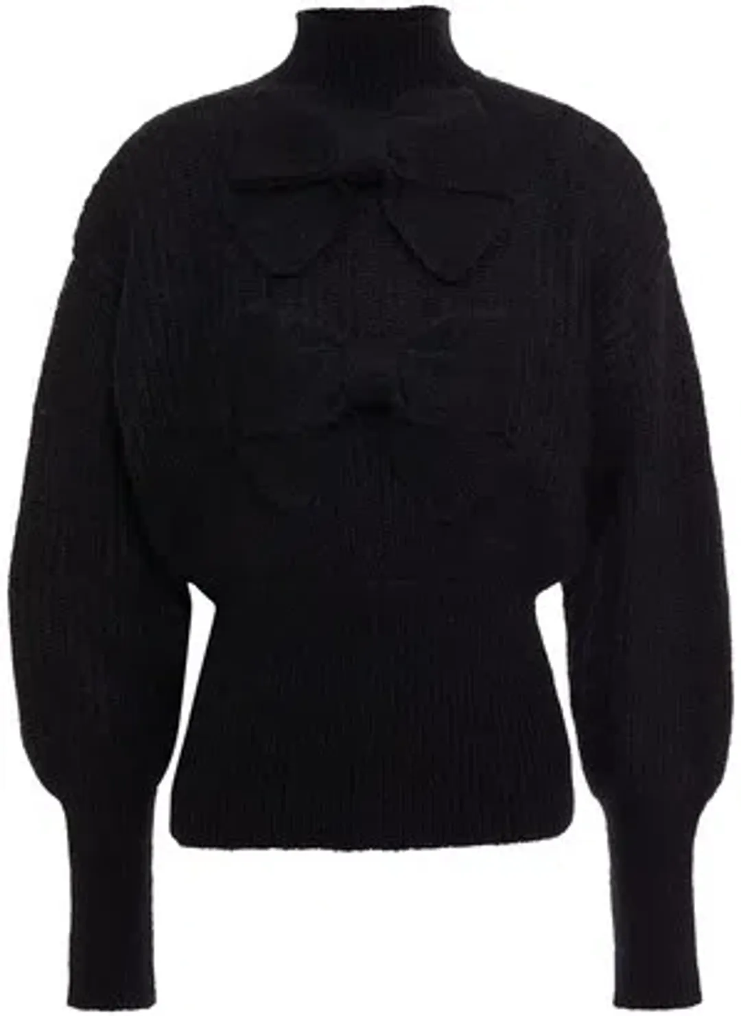 Zimmermann Bow Embellished Ribbed Mohair Blend Turtleneck Sweater Black Size 0 / AU 8 for rent on The Volte - main image